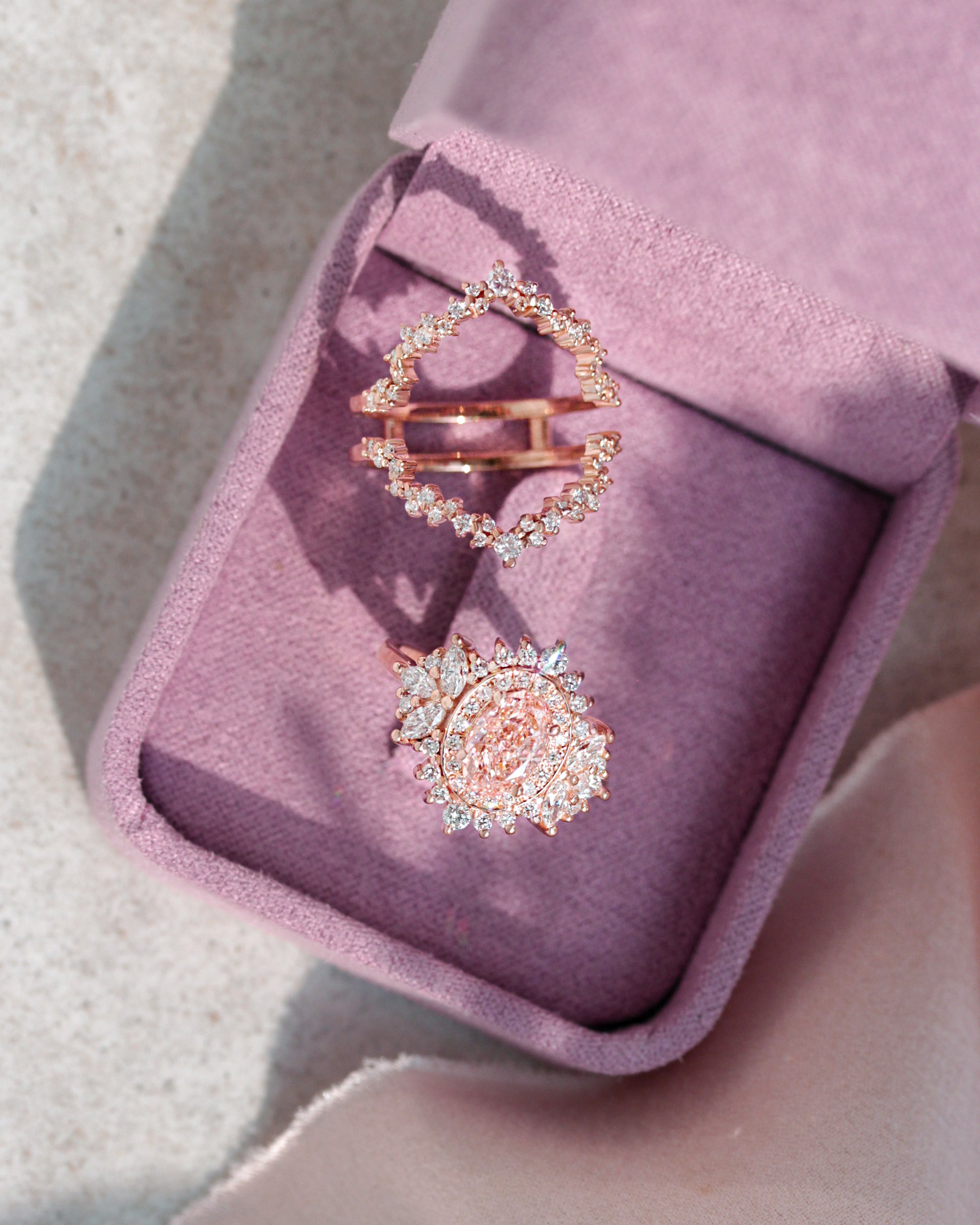 Double Halo 1CT Oval Pink Lab Diamond Unique Engagement Ring Monaco, oval pink lab diamond 1ct, double halo statement engagement ring, sweet, romantic, anniversary ring