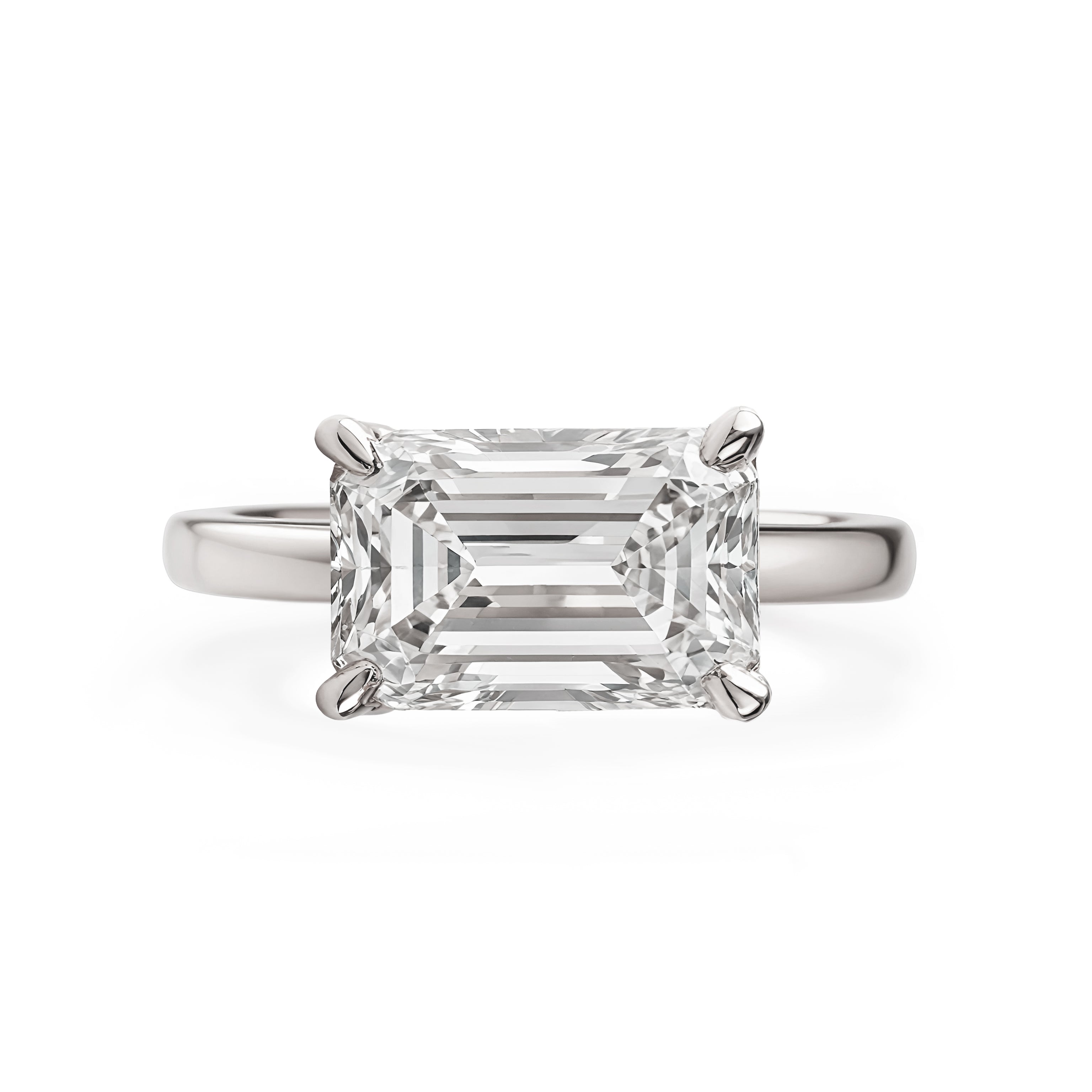 East West Emerald Cut 1CT/ 2CT / 3CT / 4CT/ 5CT Solitaire Diamond Engagement Ring 2mm Band 14K Gold, Arya