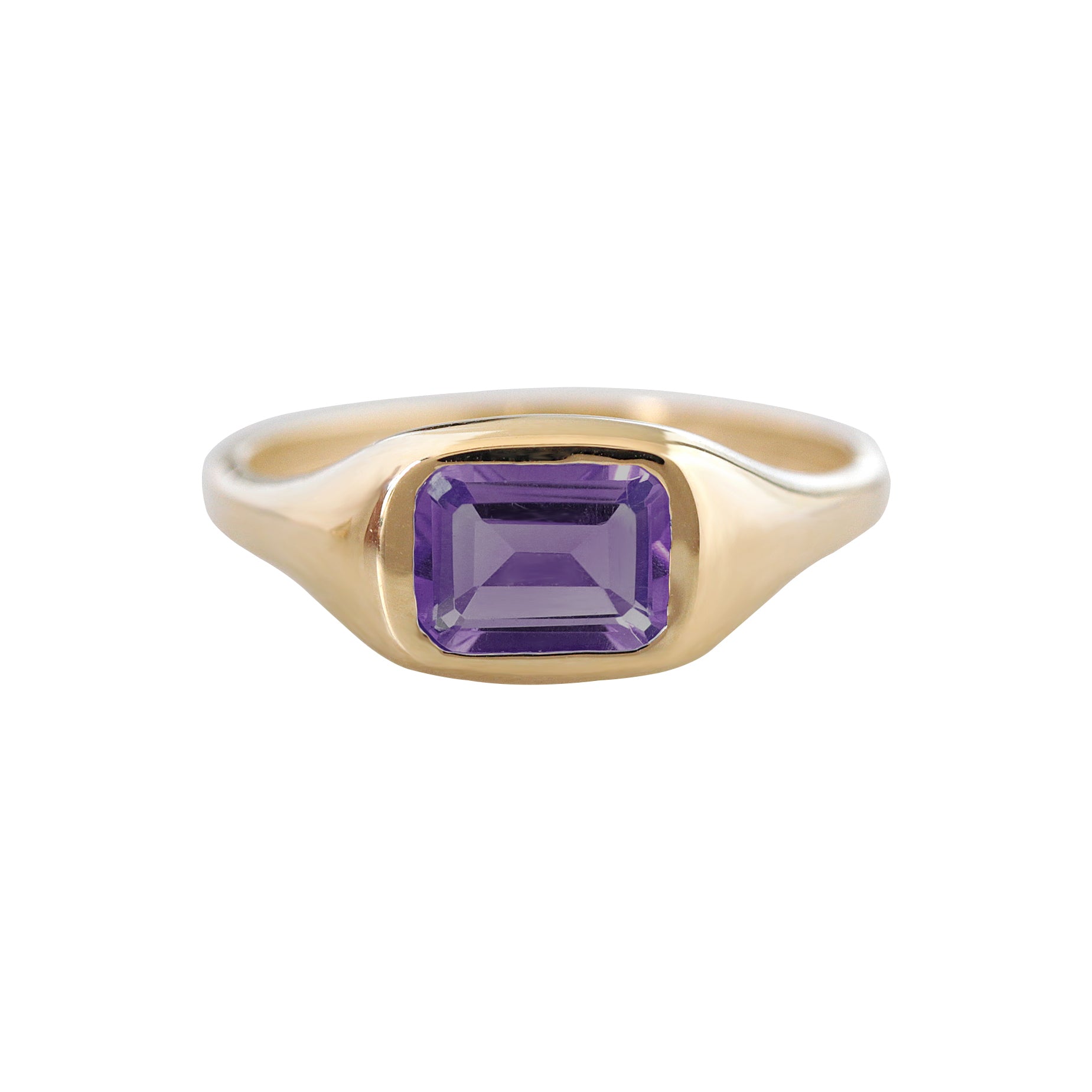 East West Bezel Set Amethyst Signet Ring - Modern Chunky Ring, amethyst ring, birthstone ring, February birthstone, east west setting, signet ring, bold gold ring, chunky ring, unisex ring, men ring, pinky ring