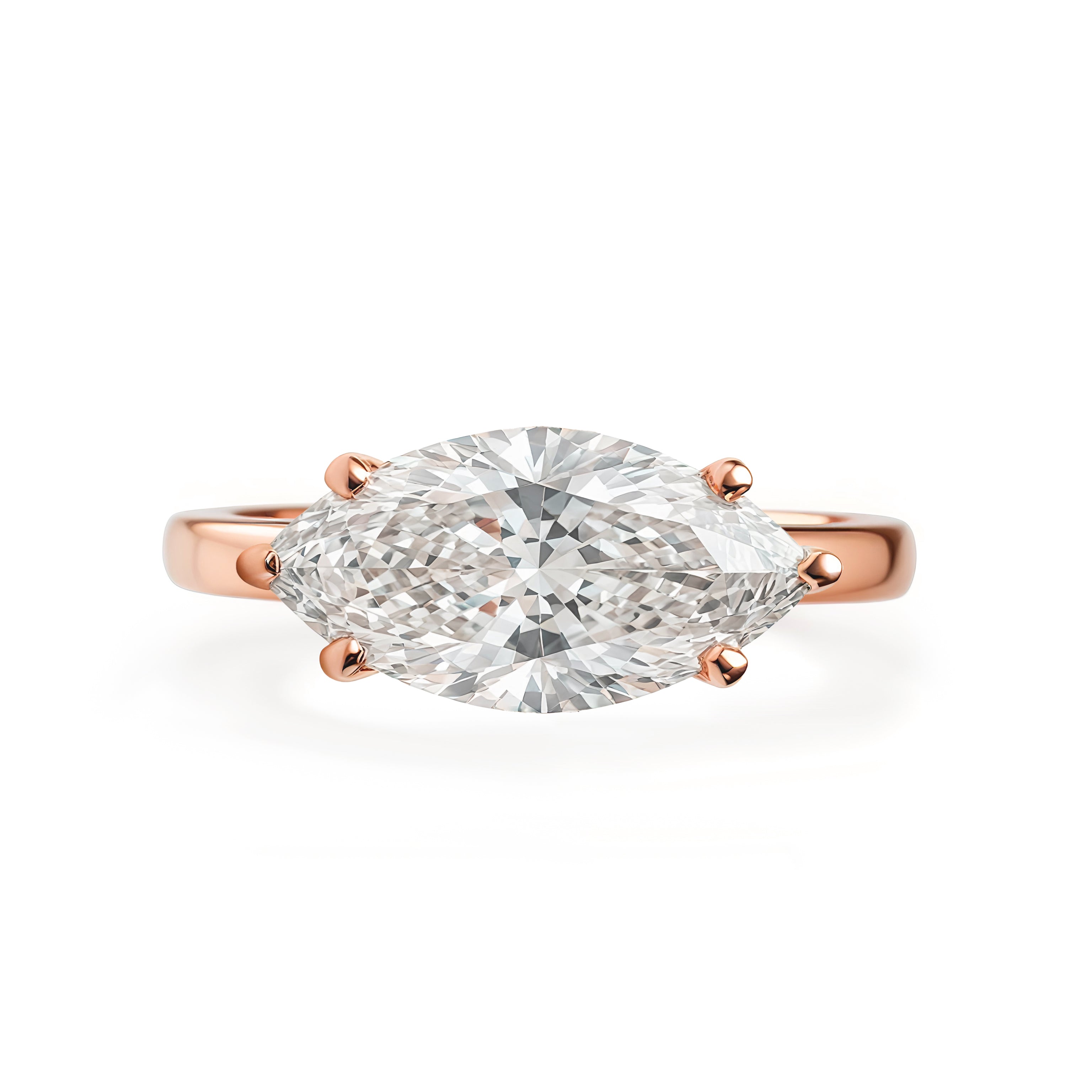 East West Marquise Diamond Solitaire 2.5mm Band Engagement Ring - Arya