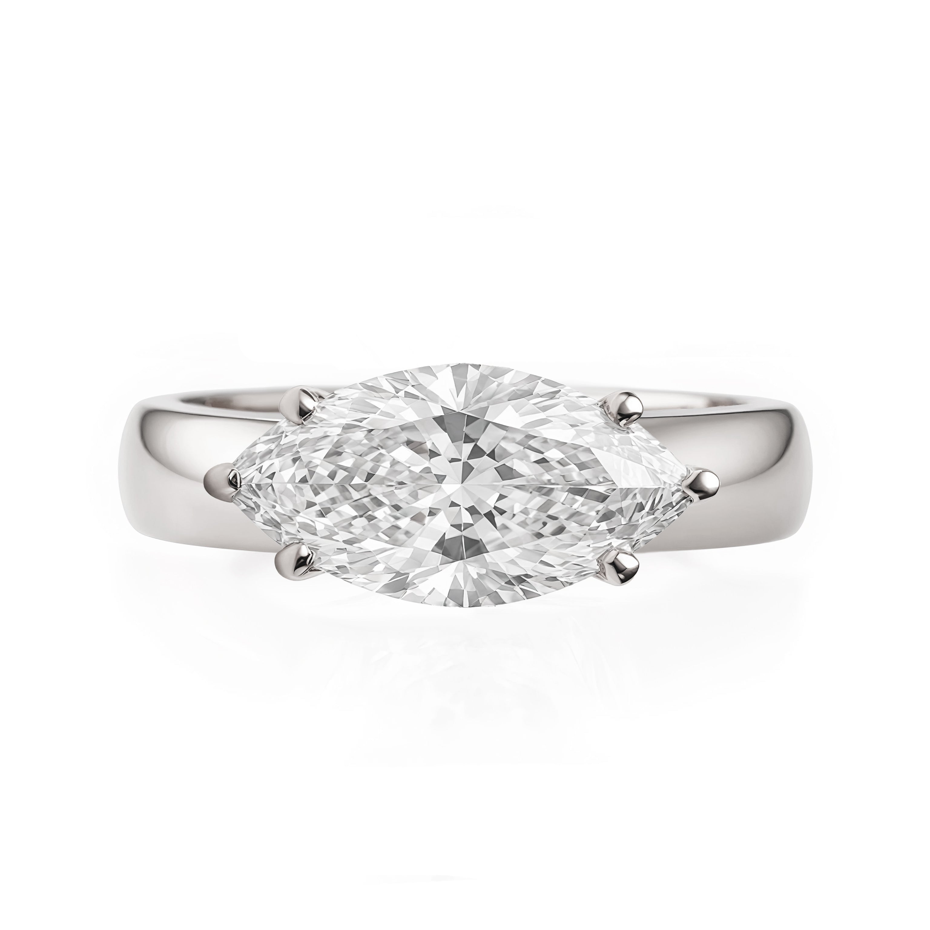 Marquise Diamond Solitaire East West Wide, 4mm Band Bold Engagement Ring Arya