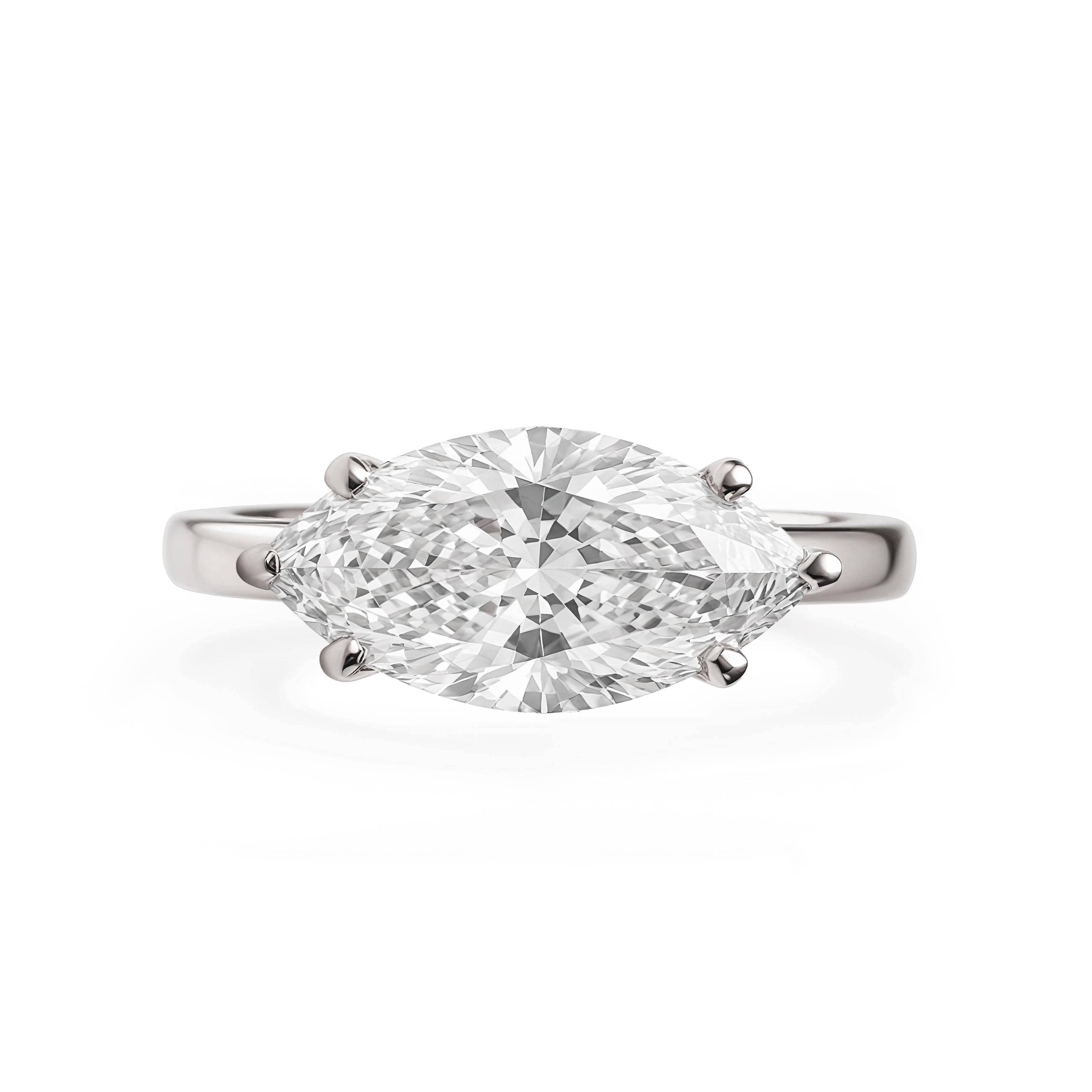 East West Marquise Diamond Solitaire 2.5mm Band Engagement Ring - Arya