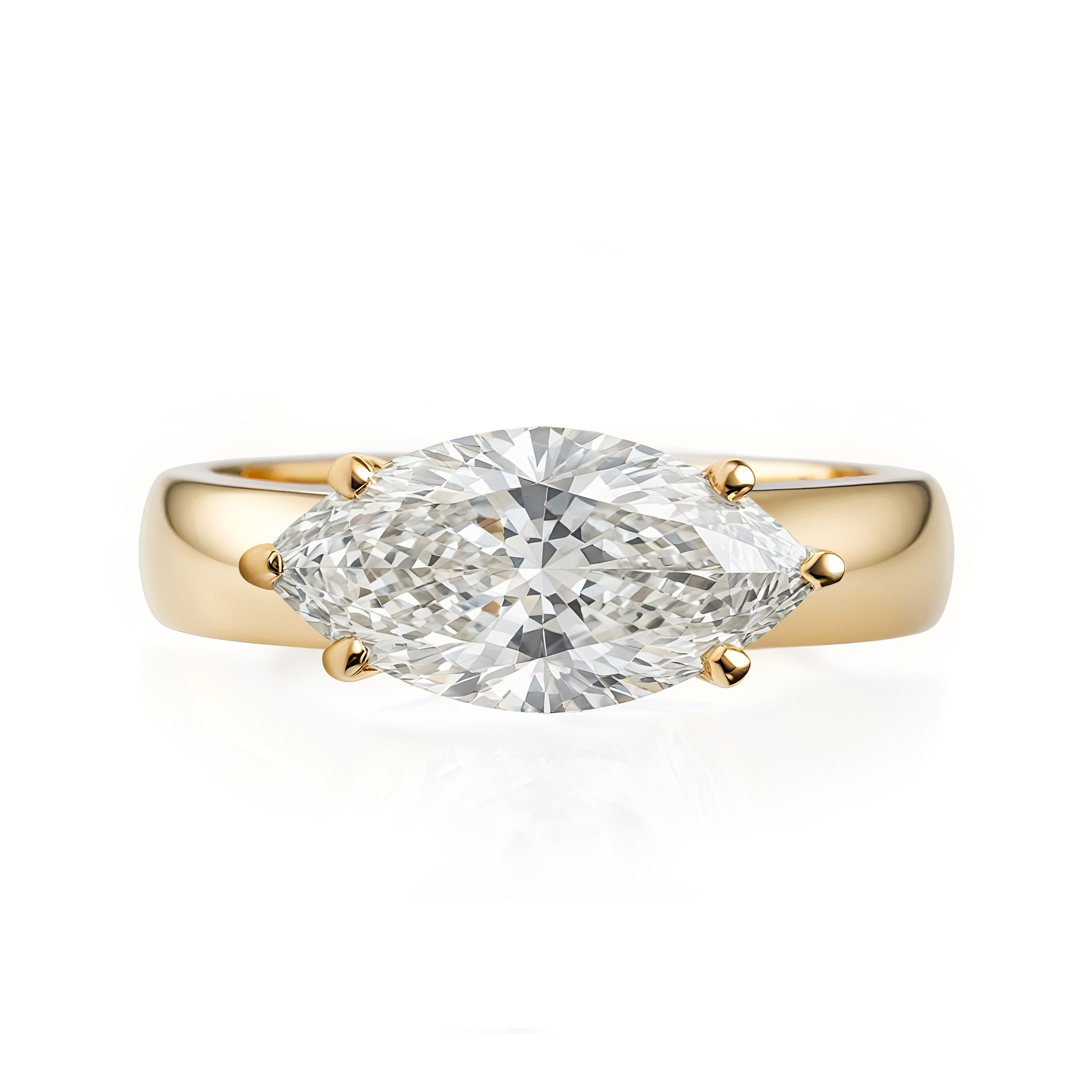 Marquise Diamond Solitaire East West Wide, 4mm Band Bold Engagement Ring Arya