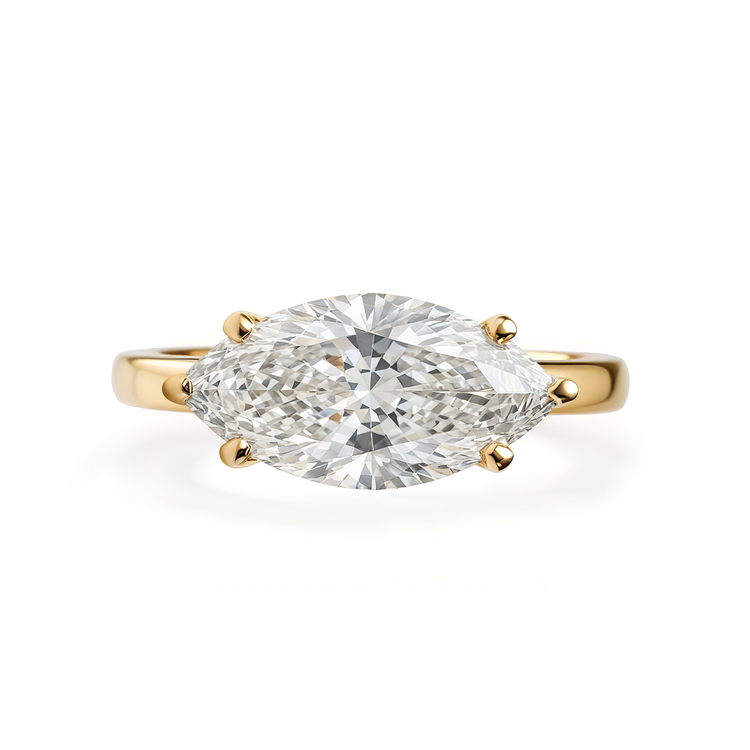 East West Marquise Diamond Solitaire 2.5mm Band Engagement Ring - Arya