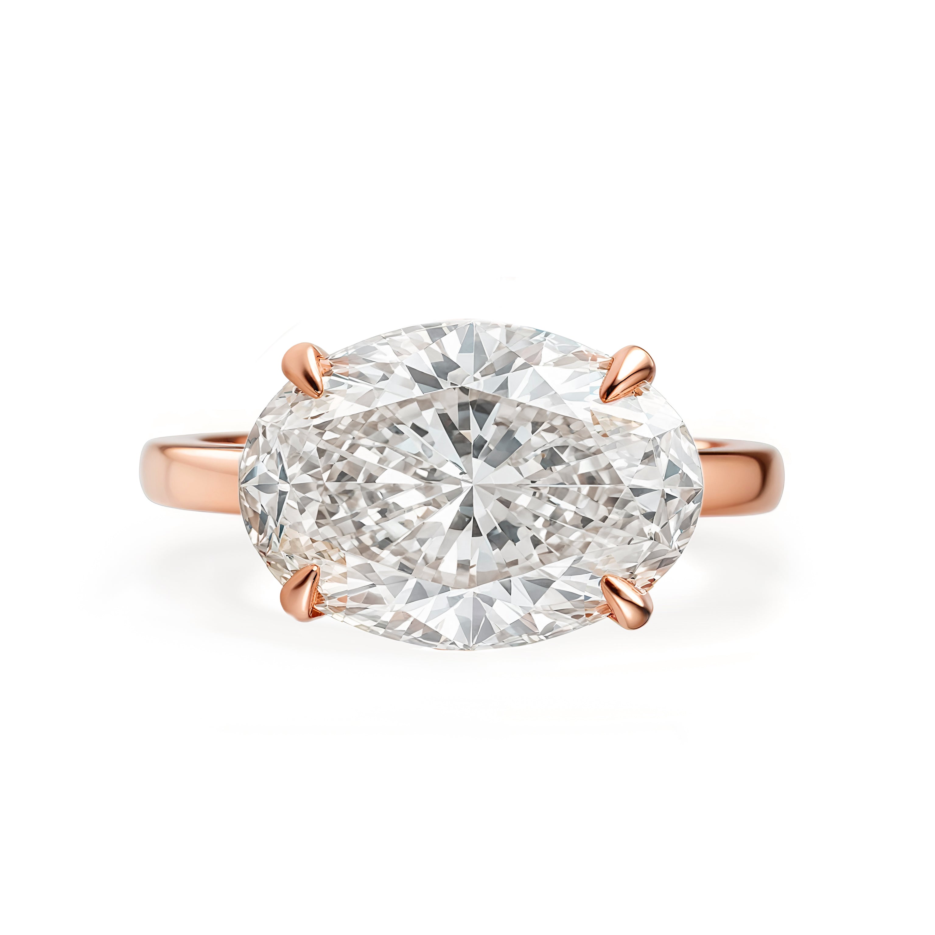4ct oval East West Oval Diamond Solitaire 2.5mm Band Engagement Ring - Arya rose gold