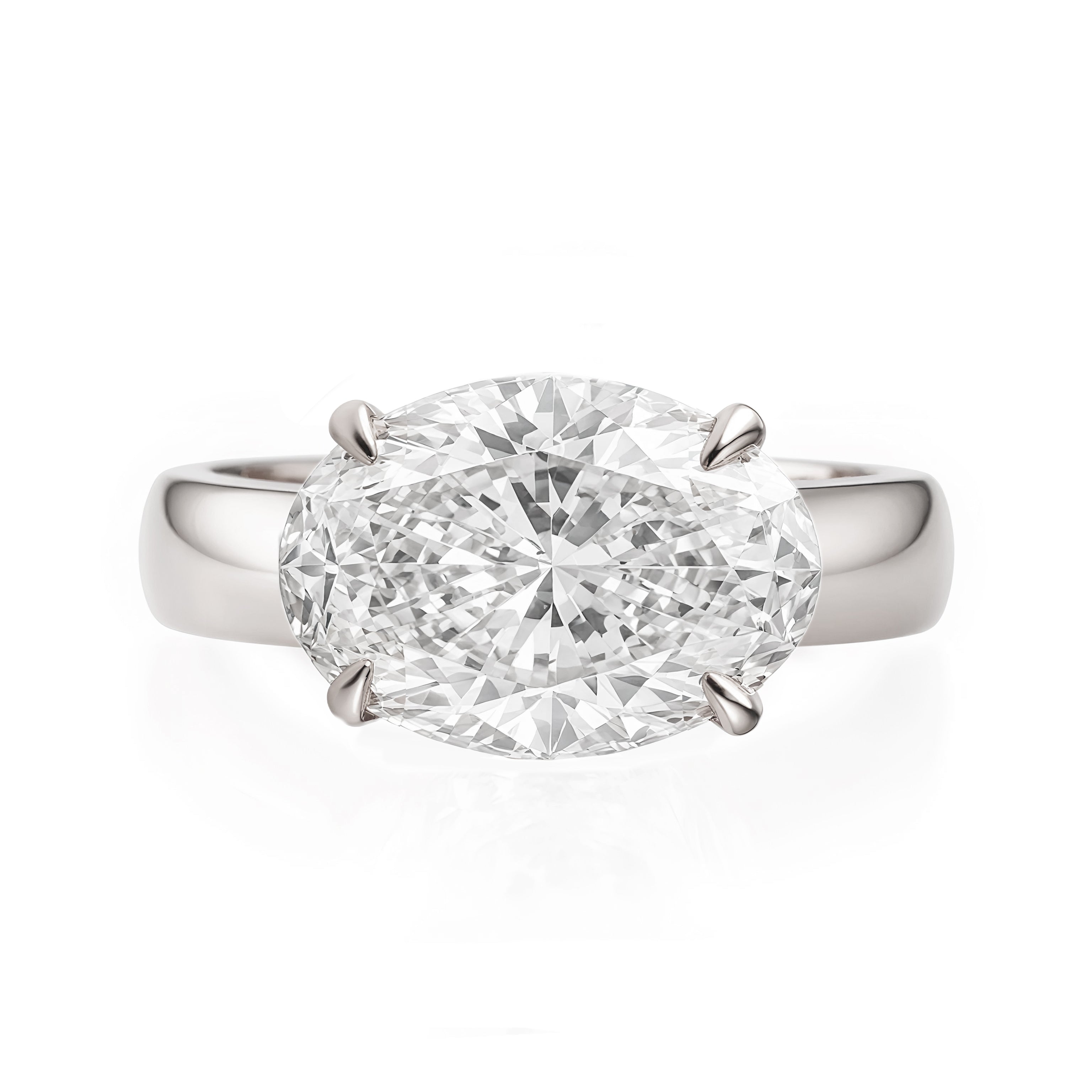 East West 4mm Wide Band Oval Diamond Bold Engagement Ring - Arya