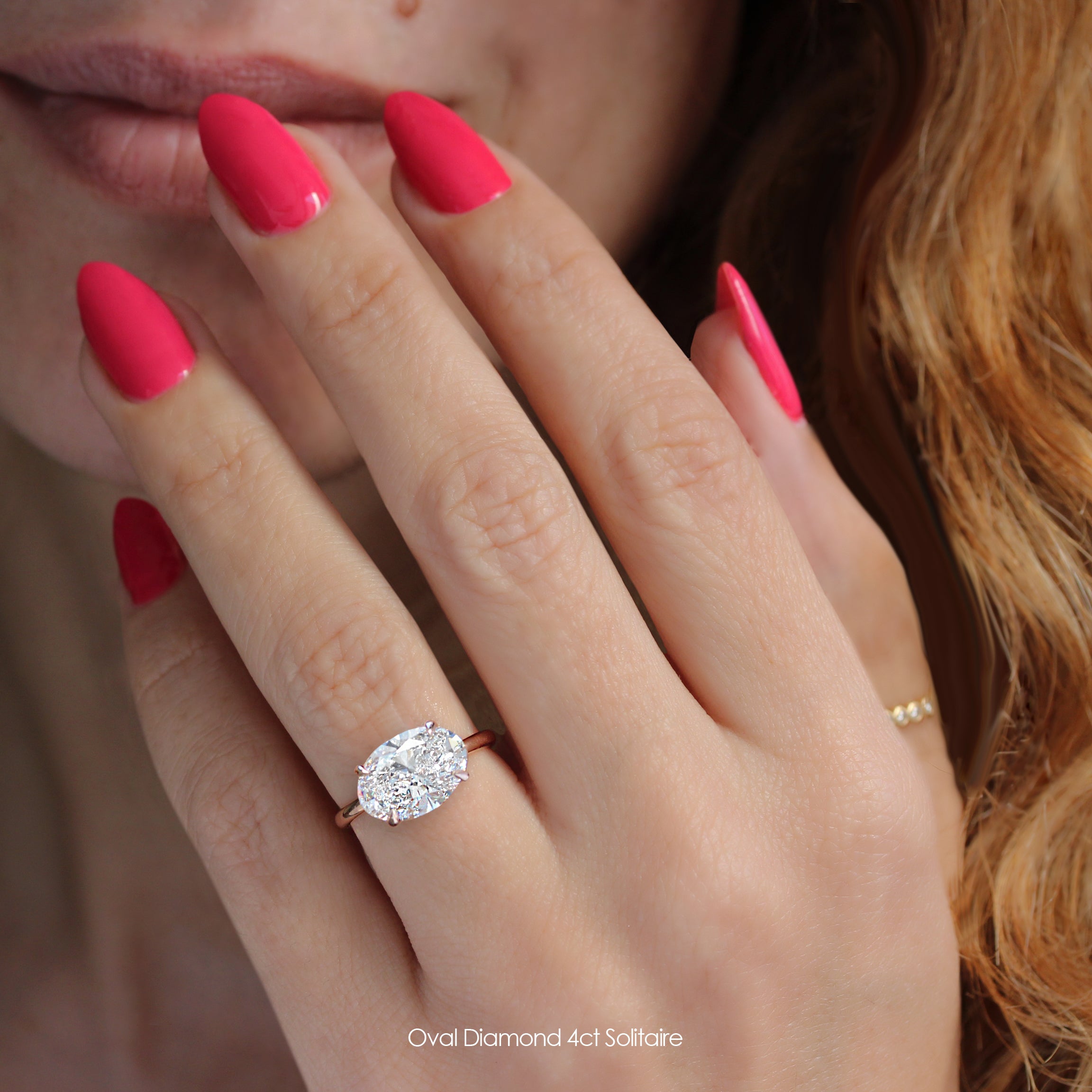 4ct oval East West Oval Diamond Solitaire 2.5mm Band Engagement Ring - Arya