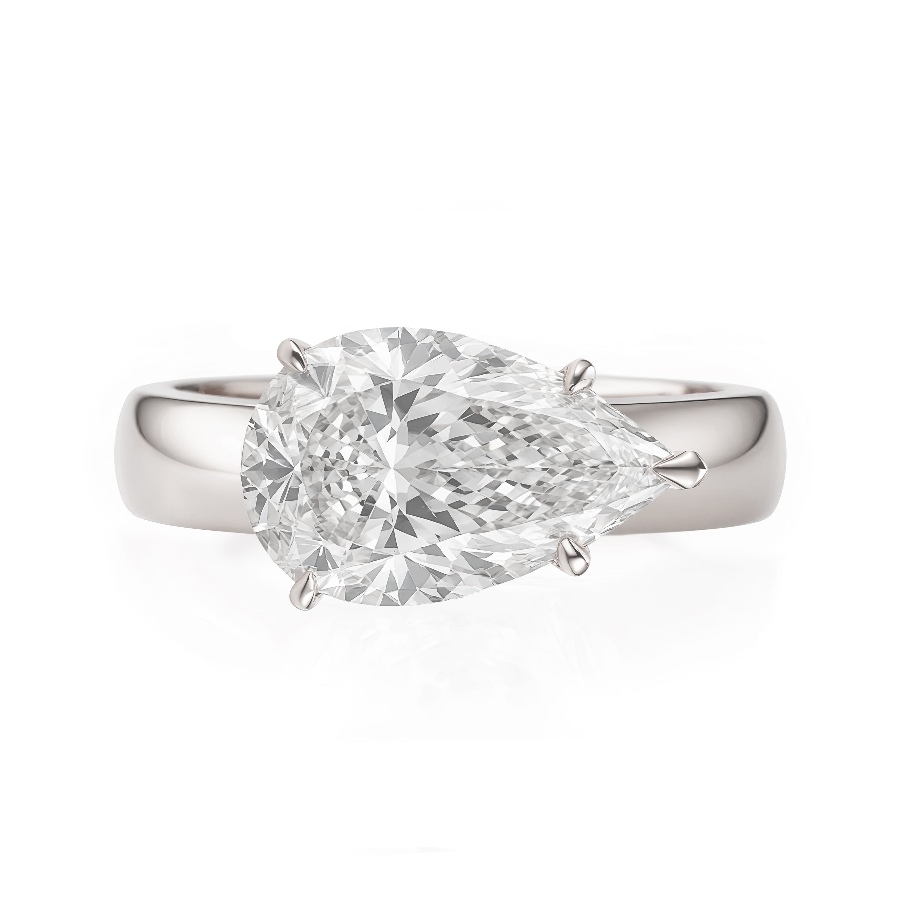 East West Wide Band Pear Diamond Solitaire 4mm Band Engagement Ring Arya (Copy)