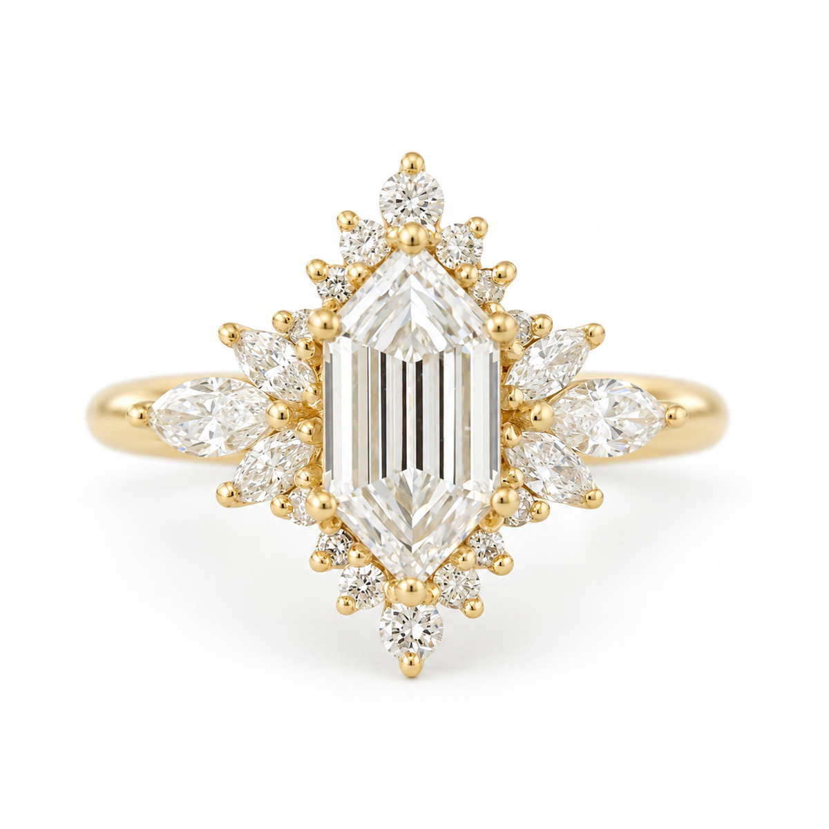 Elongated Hexagon Diamond Celestial Star Engagement Ring - Nora