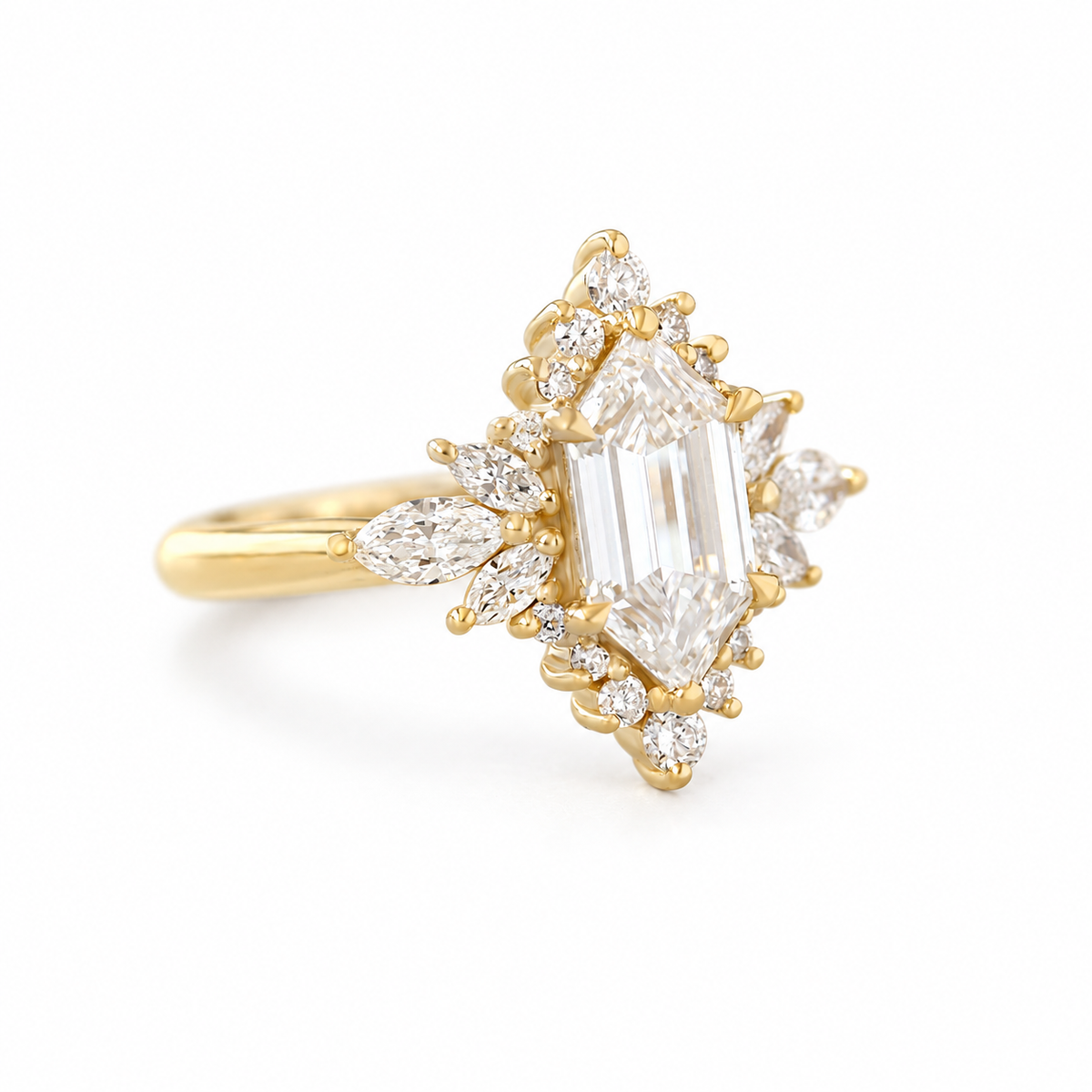 Elongated Hexagon Diamond Celestial Star Engagement Ring - Nora