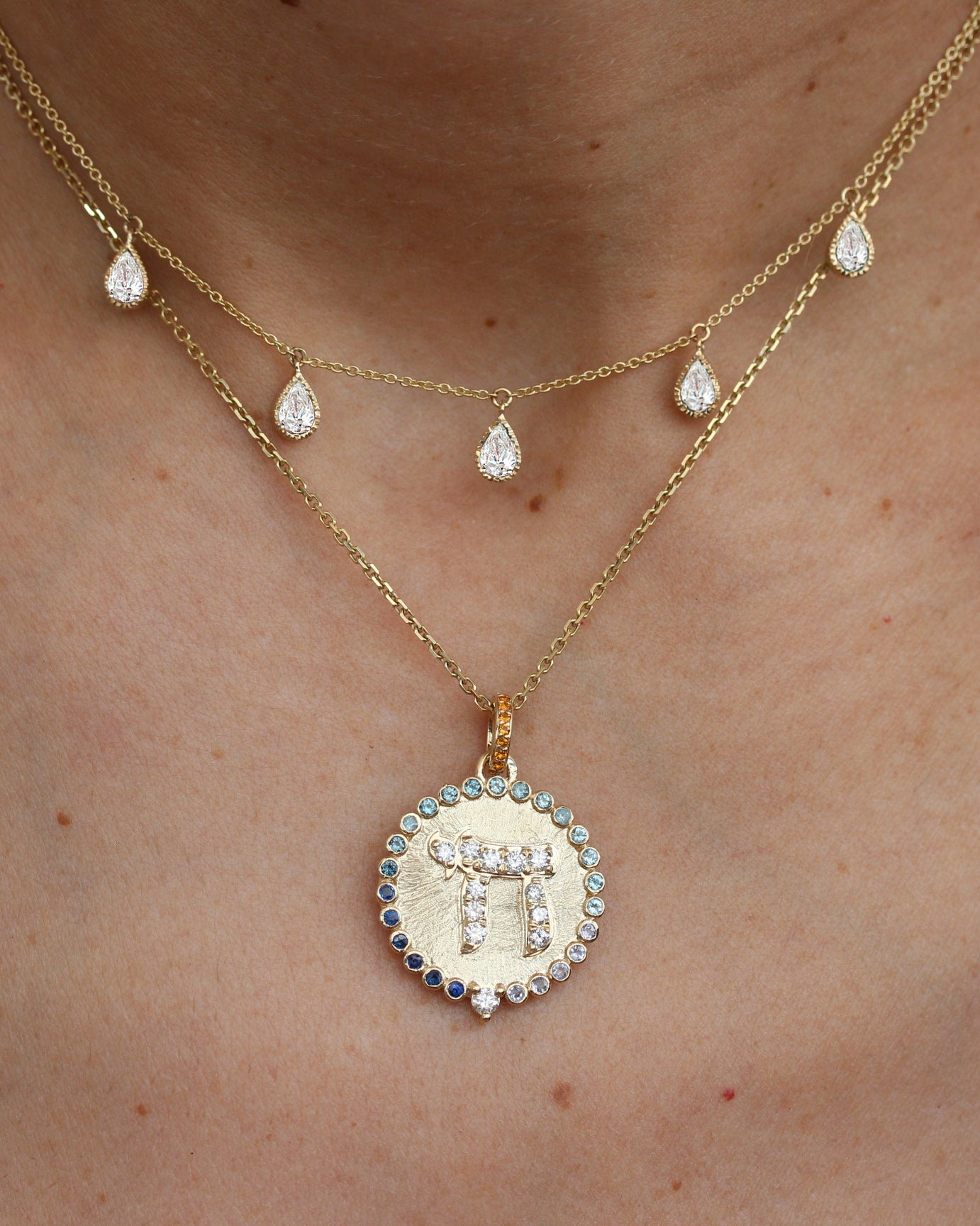 Five Pear Diamond Station Necklace in 14K Solid Gold, Pear diamond necklace, diamond station necklace, floating diamond necklace, pear cut diamond jewelry, solid gold necklace, bridal necklace, dainty diamond necklace, lab diamond necklace, wedding jewelry, minimalist gold necklace.