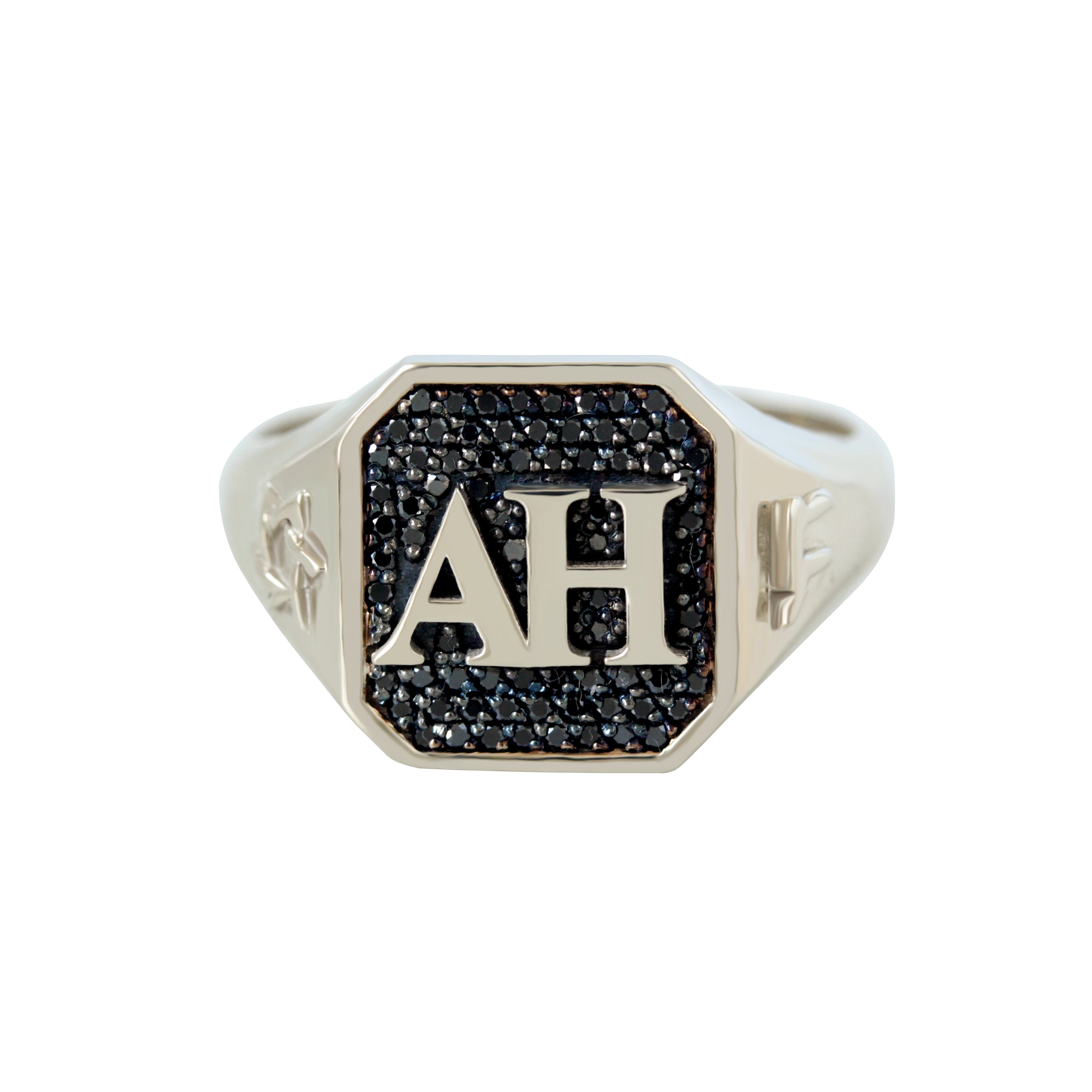 Fully Personalized Men College Signet Ring, Black Diamonds. personalized men's ring, college signet ring, custom black diamond ring, men's personalized jewelry, graduation gift, custom signet ring