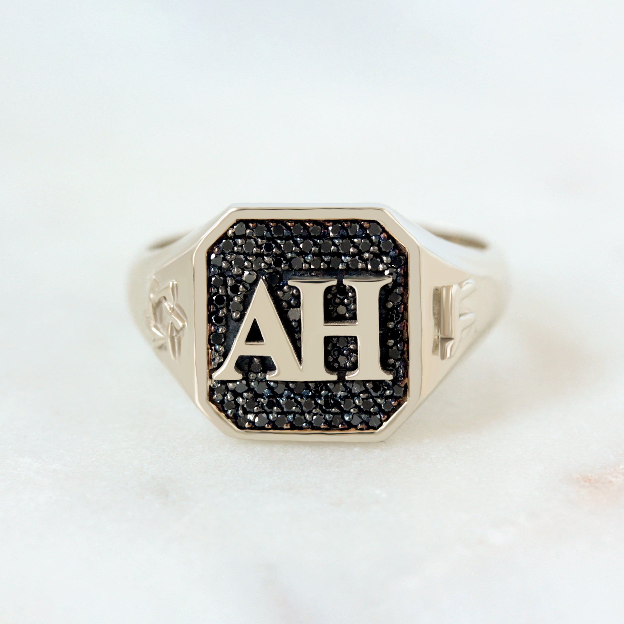 Fully Personalized Men College Signet Ring, Black Diamonds. personalized men's ring, college signet ring, custom black diamond ring, men's personalized jewelry, graduation gift, custom signet ring