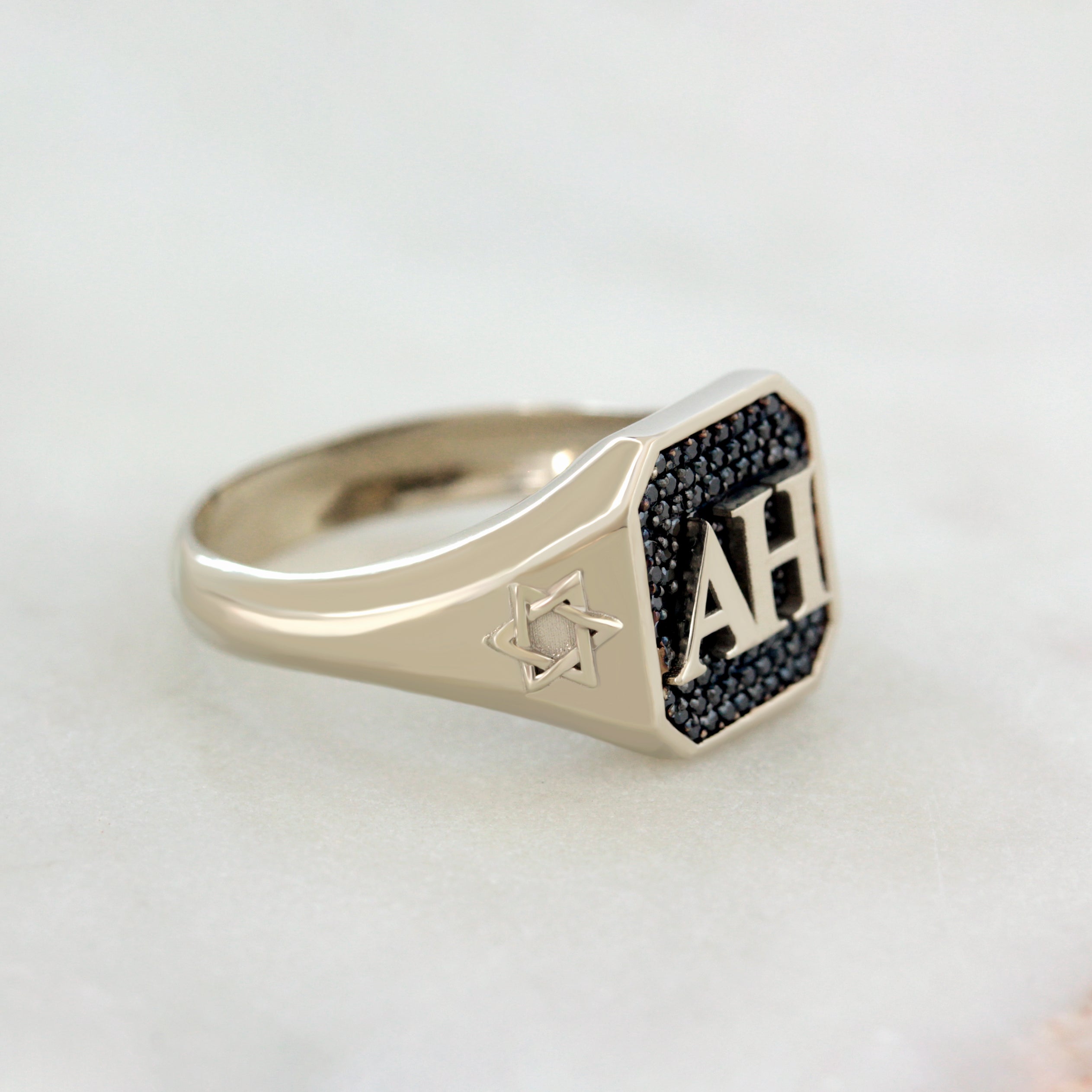 Fully Personalized Men College Signet Ring, Black Diamonds. personalized men's ring, college signet ring, custom black diamond ring, men's personalized jewelry, graduation gift, custom signet ring