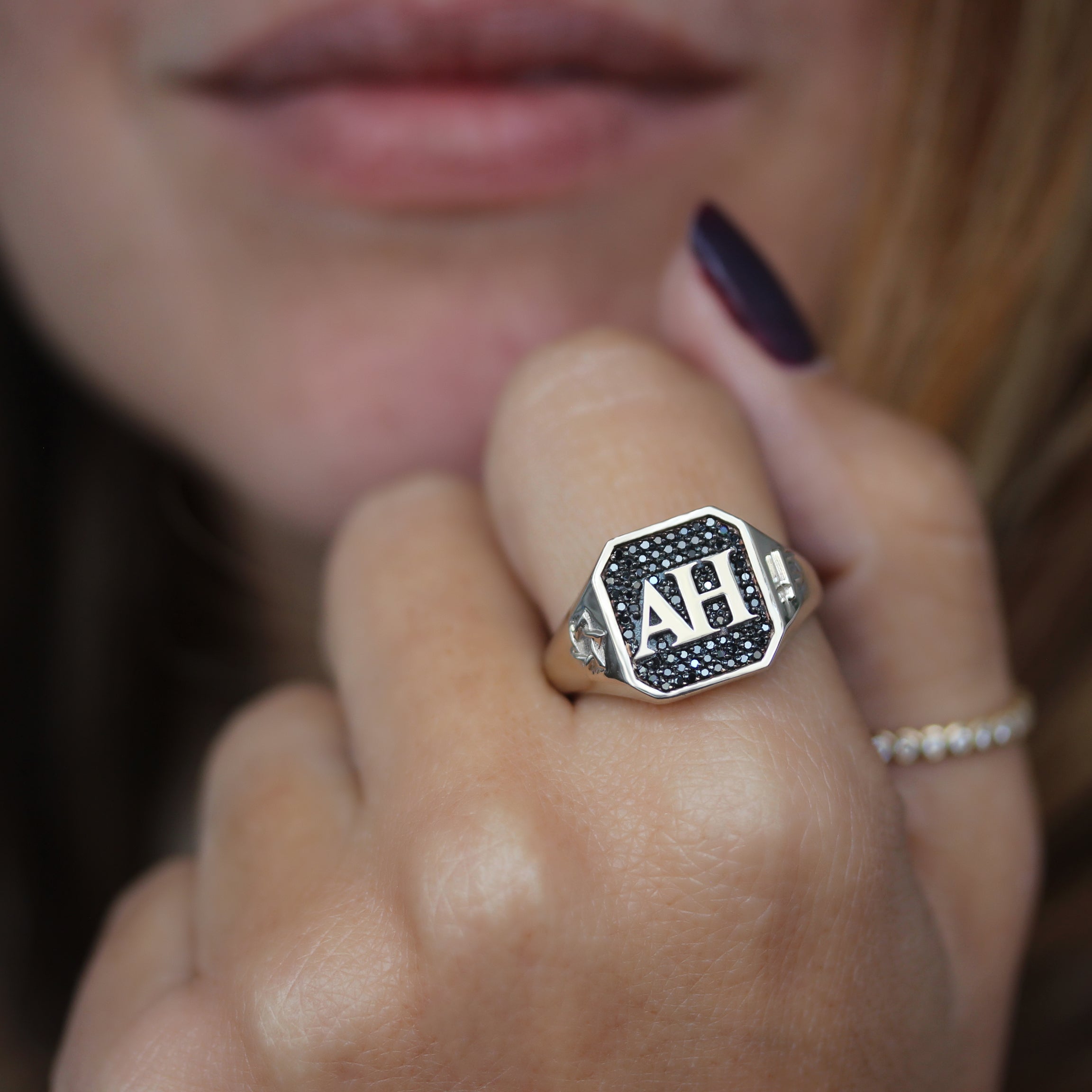 Fully Personalized Men College Signet Ring, Black Diamonds. personalized men's ring, college signet ring, custom black diamond ring, men's personalized jewelry, graduation gift, custom signet ring