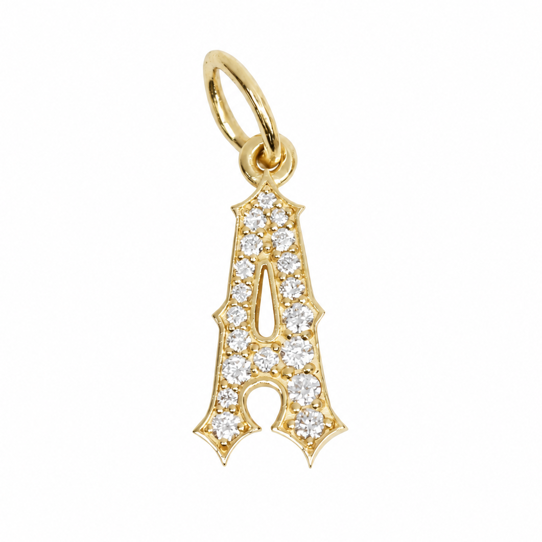 gothic letter diamond initial large charm yellow gold
