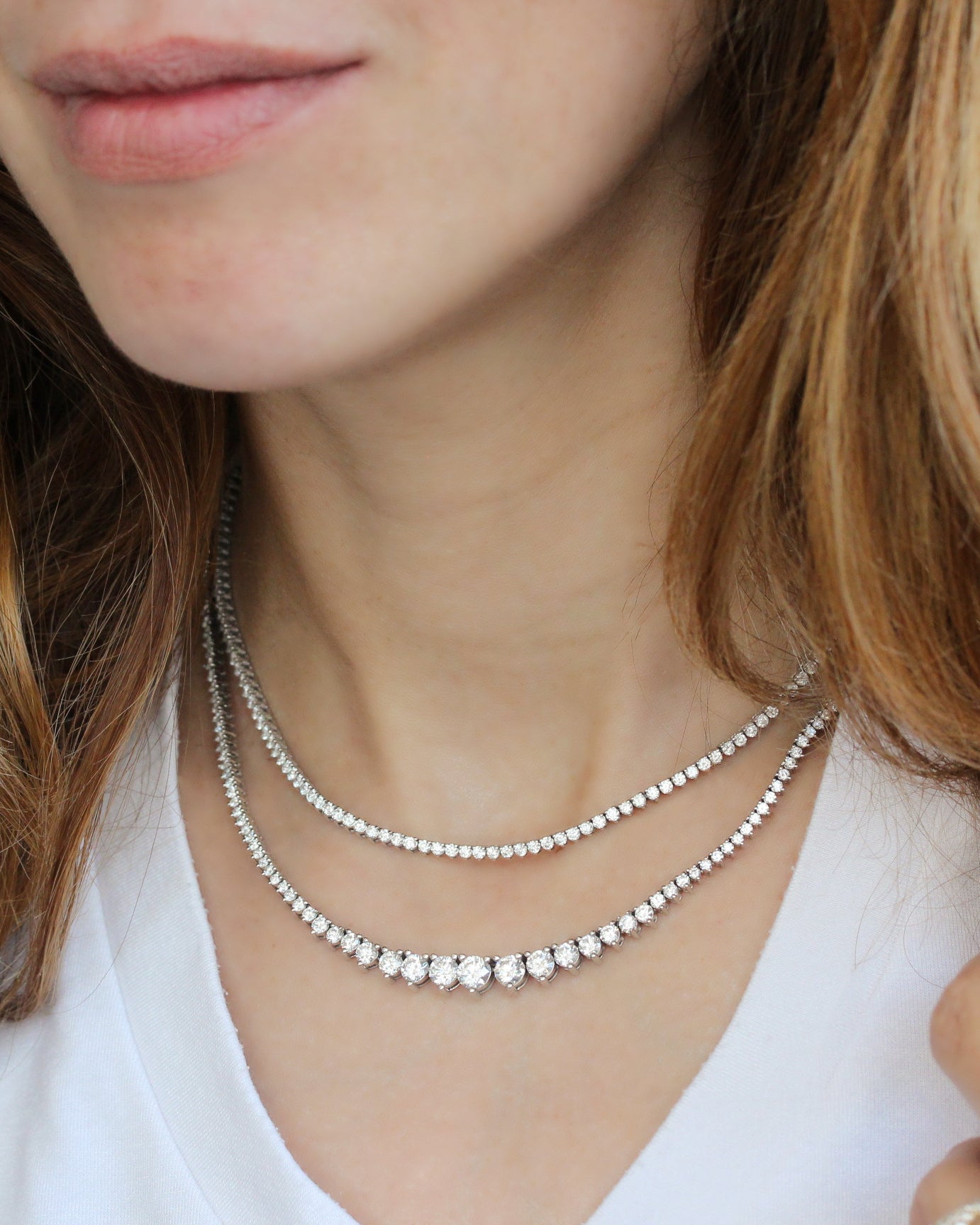Graduate Tennis Diamond Necklace Collier 7.5CT with 42cm Chain, graduated diamond collier, tennis necklace, push presant, anniversary gift, elegant diamond necklace