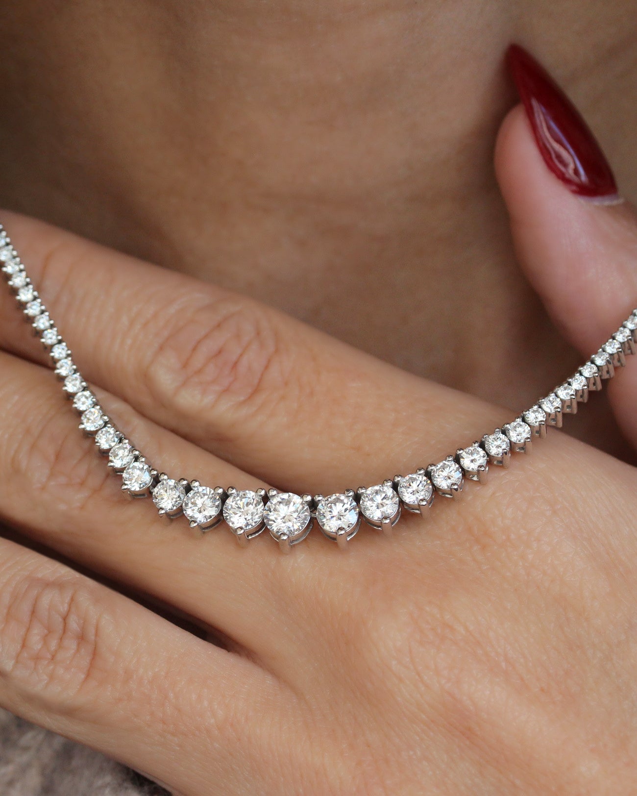 Graduate Tennis Diamond Necklace Collier 7.5CT with 42cm Chain, graduated diamond collier, tennis necklace, push presant, anniversary gift, elegant diamond necklace