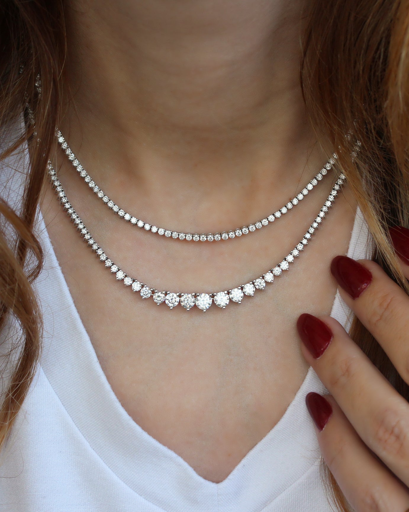 Graduate Tennis Diamond Necklace Collier 7.5CT with 42cm Chain, graduated diamond collier, tennis necklace, push presant, anniversary gift, elegant diamond necklace