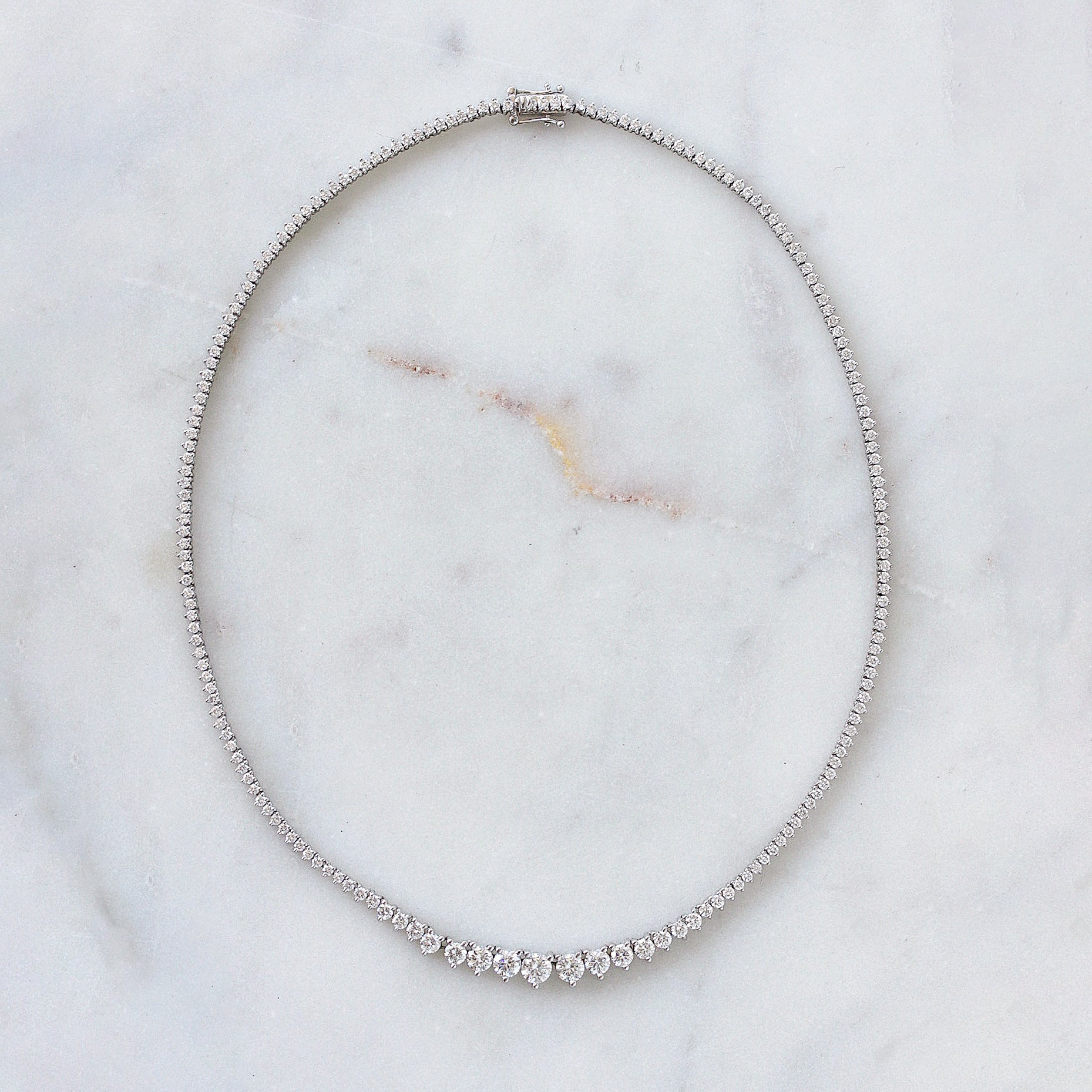 Graduate Tennis Diamond Necklace Collier 7.5CT with 42cm Chain, graduated diamond collier, tennis necklace, push presant, anniversary gift, elegant diamond necklace