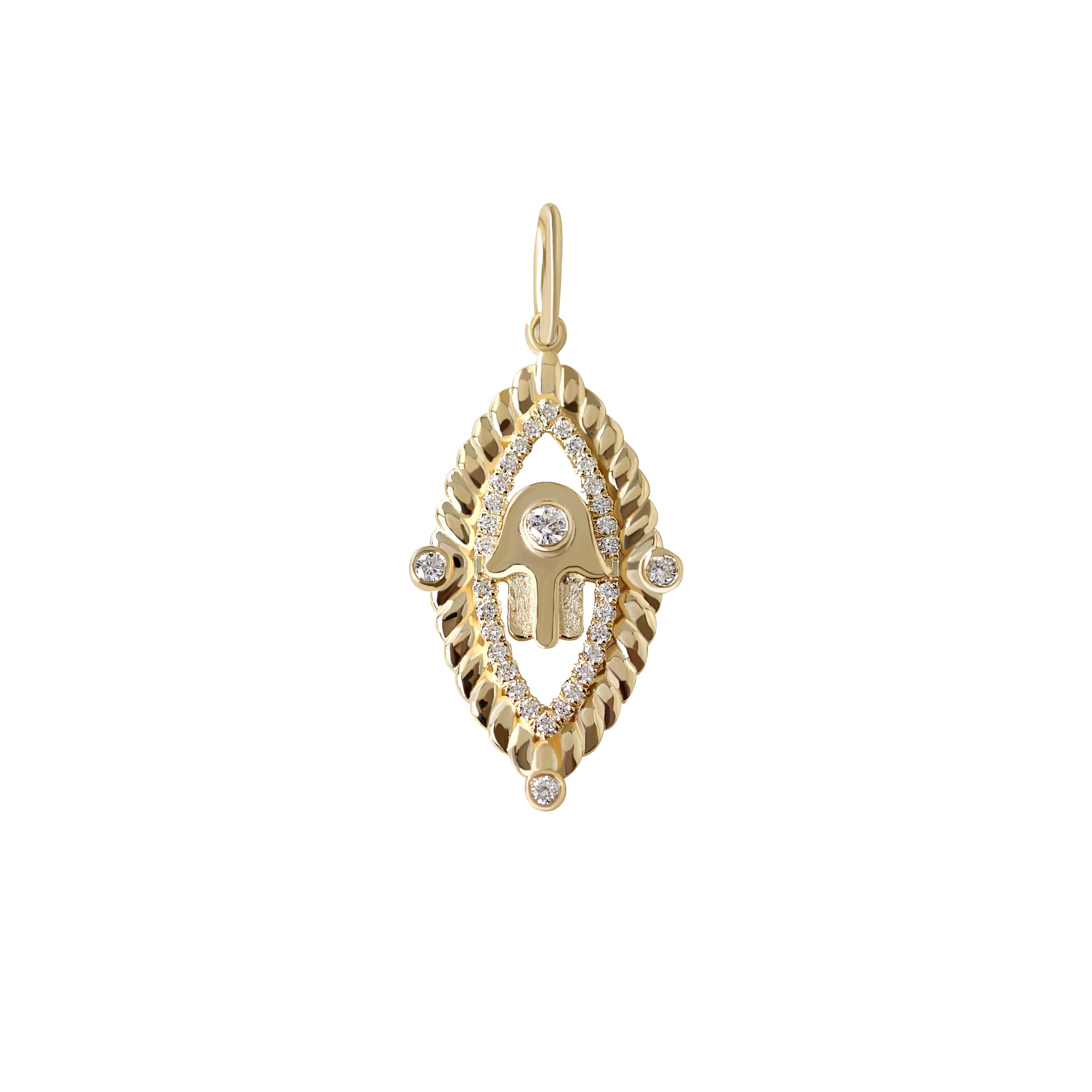 Hamsa Hand, Protection Amulet 14K Gold and Diamonds,yellow gold, hamsa hand, 14k gold, diamonds, charm, amulet