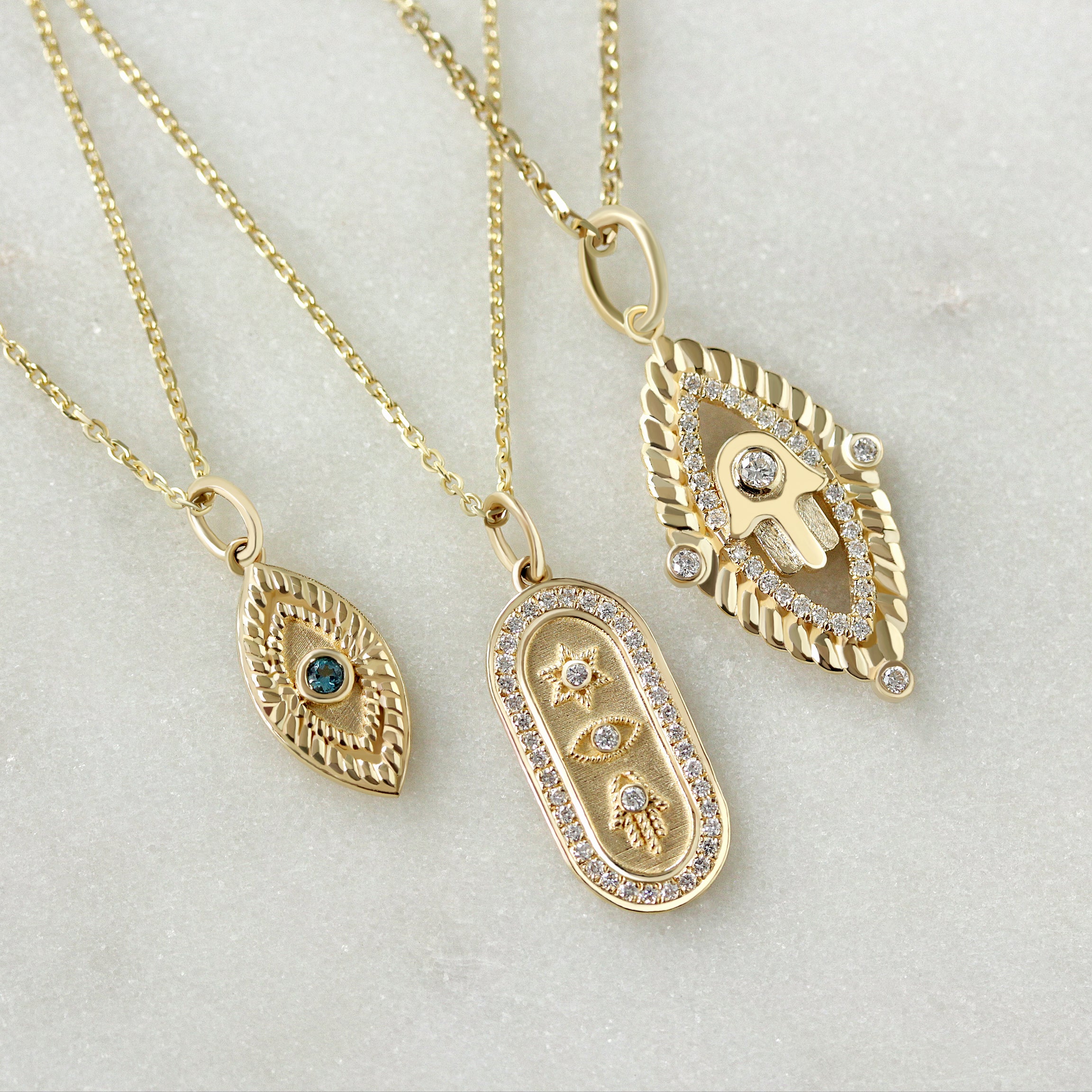 Hamsa Hand, Protection Amulet 14K Gold and Diamonds,yellow gold, hamsa hand, 14k gold, diamonds, charm, amulet