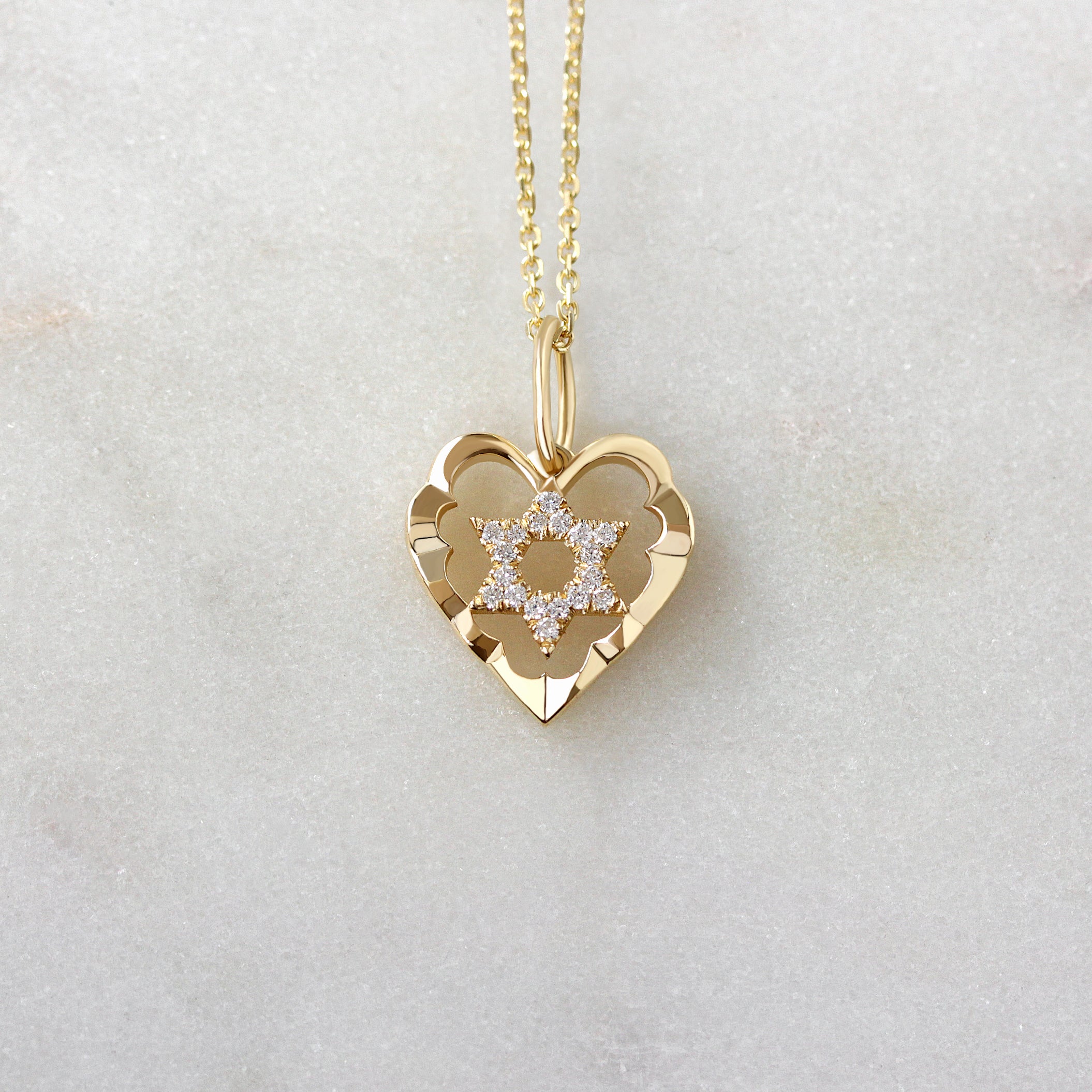 HeartShapePendantDiamondDavidStar_MagenDavidNecklace.Judaica