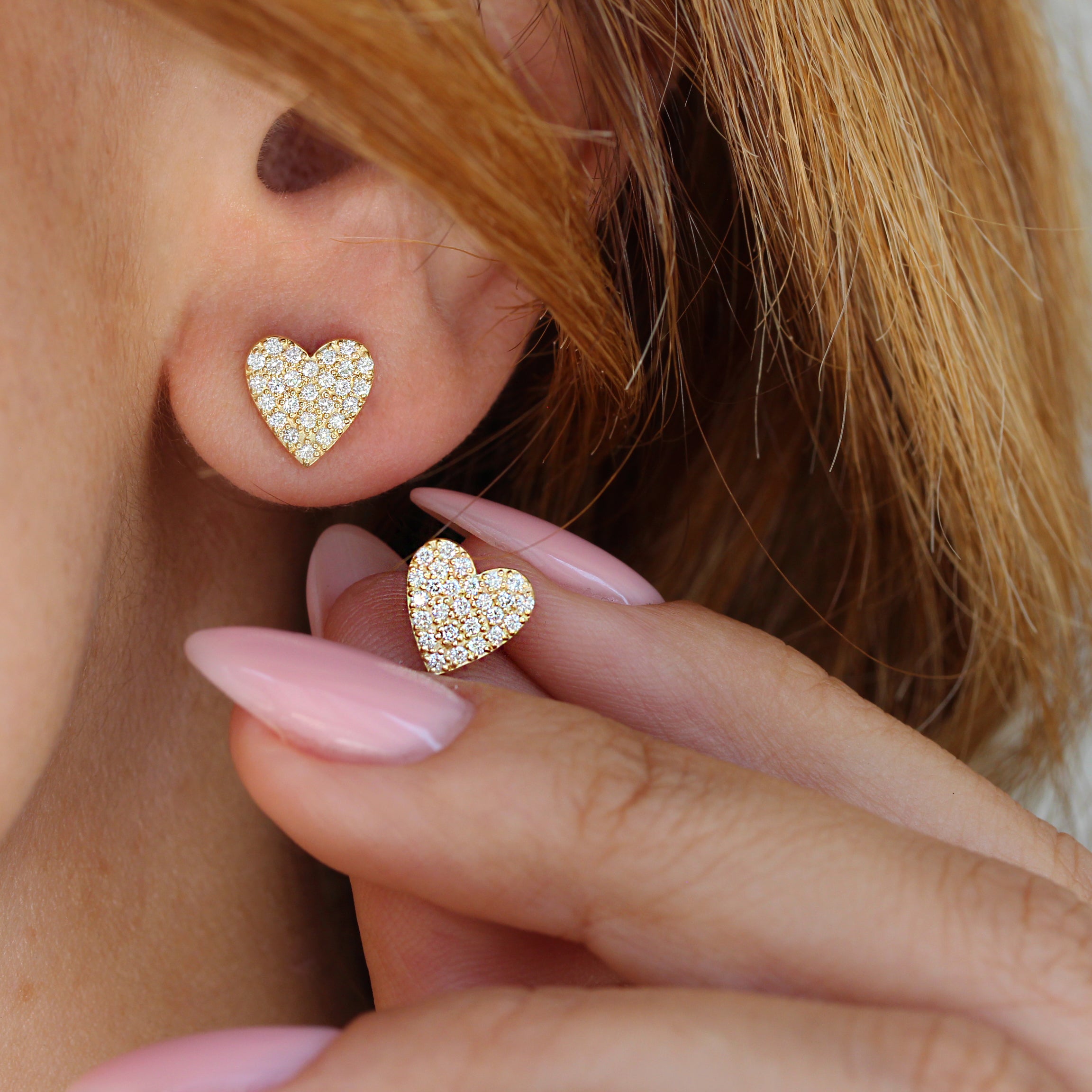Heart Diamond Stud Earrings 9mm, romantic, sweet, kawaii diamond stud earrings, birthday gift for her. 