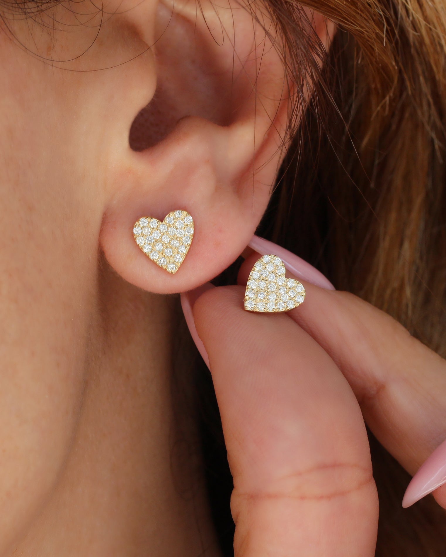 Heart Diamond Stud Earrings 9mm, romantic, sweet, kawaii diamond stud earrings, birthday gift for her. 