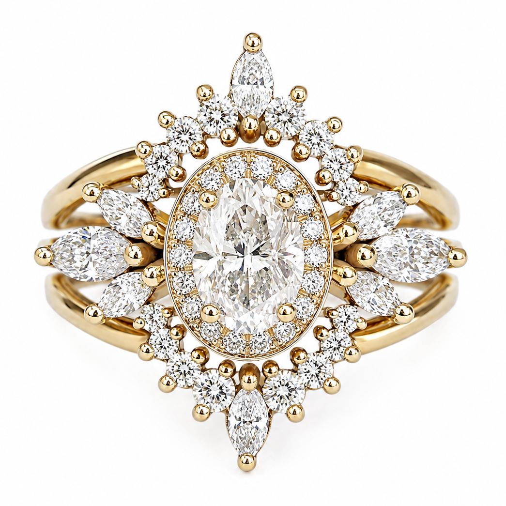 Oval Diamond 1.30ct Unique Engagement Ring, "Athena" & Two Athena's Armors
