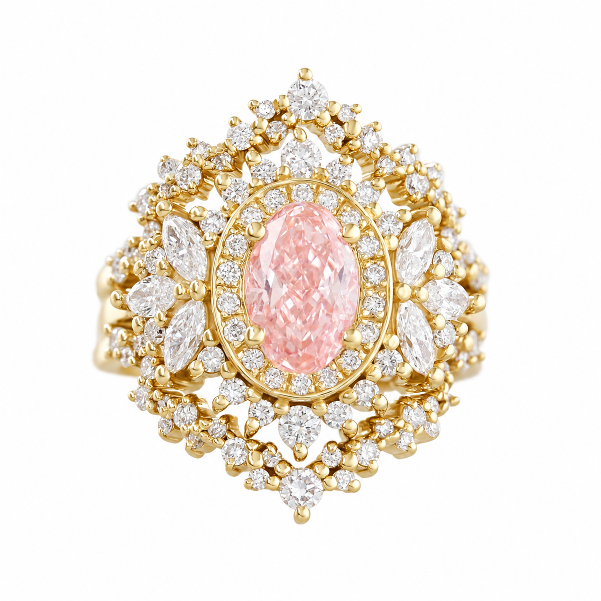 Pink Diamond Double Halo Engagement Ring with a Matching Ring Guard - Monaco