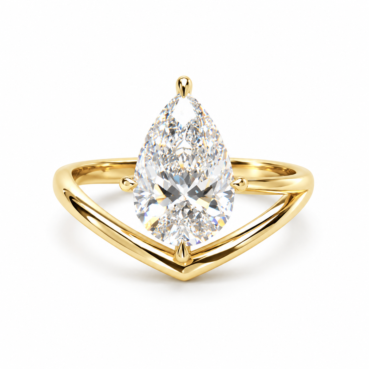 3 Carat Pear Shaped Diamond Engagement Ring with Hidden Halo - Minimalist Modern Solitaire Band - Jadore