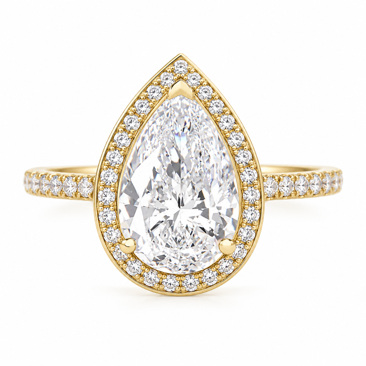 2 Carat Pear Diamond Halo Modern Engagement Ring