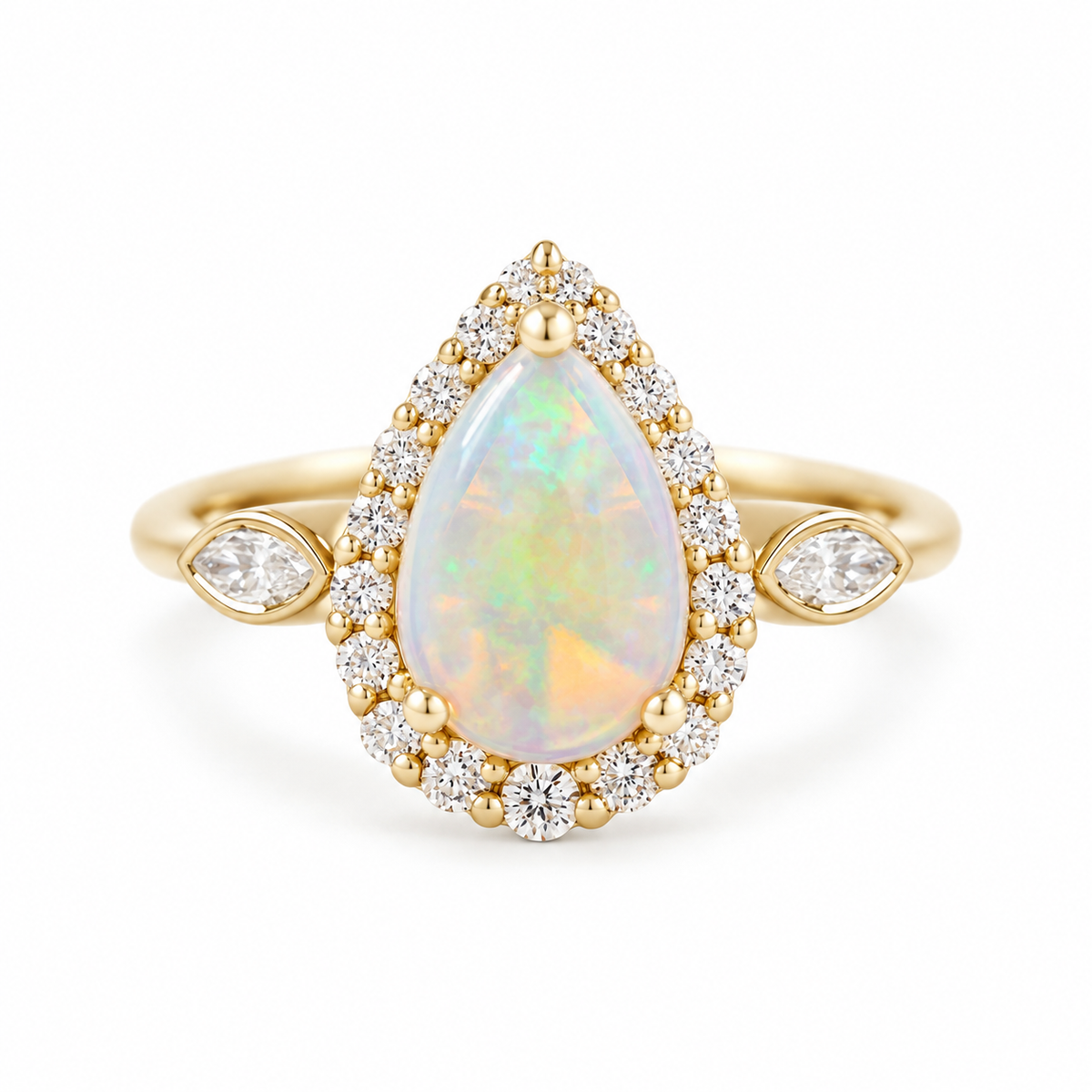 Pear Opal Marquise Diamond Halo Engagement Ring - Zoe