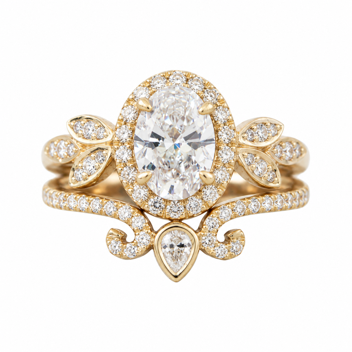 Oval Diamond Engagement Two Rings Set - Minimal Lily & Ariana