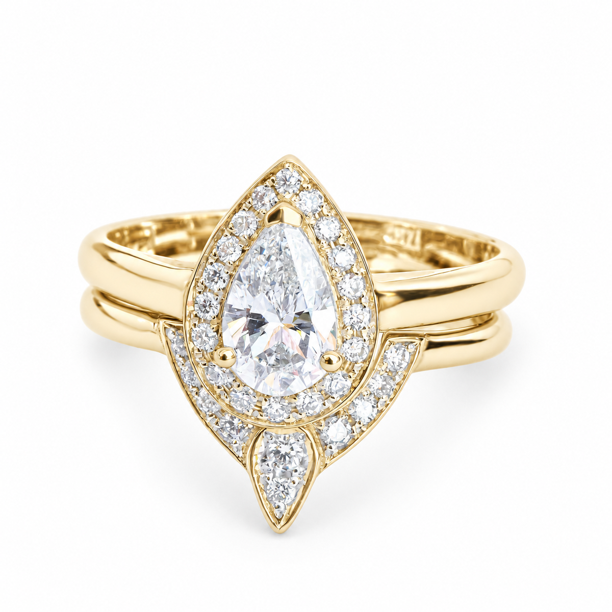 Pear Diamond Wedding Two Rings Set - The 3rd Eye