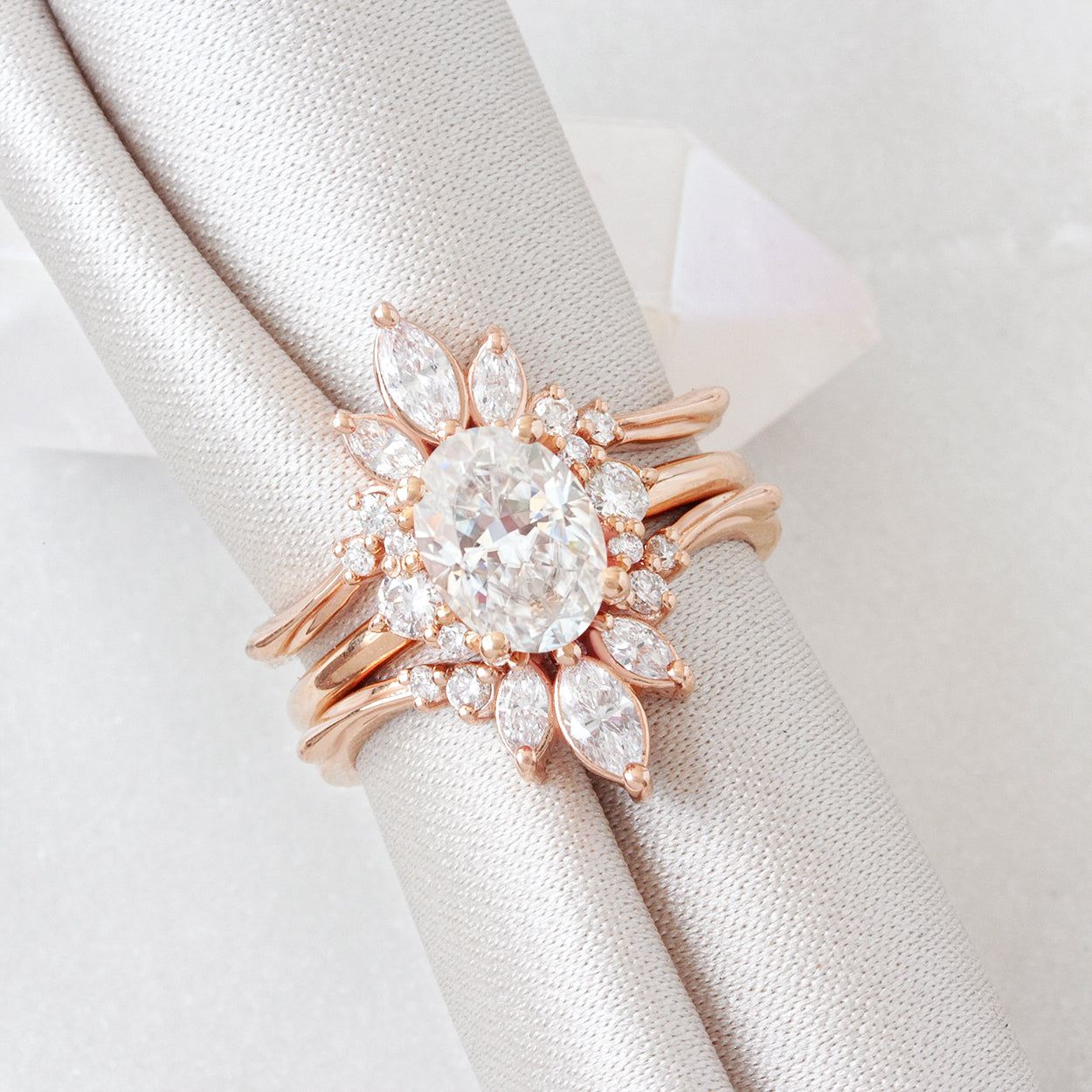 Oval Diamond Engagement Ring With Diamond Ring Guard Enhancer Bridal Ring Set - Isabella & Danielle