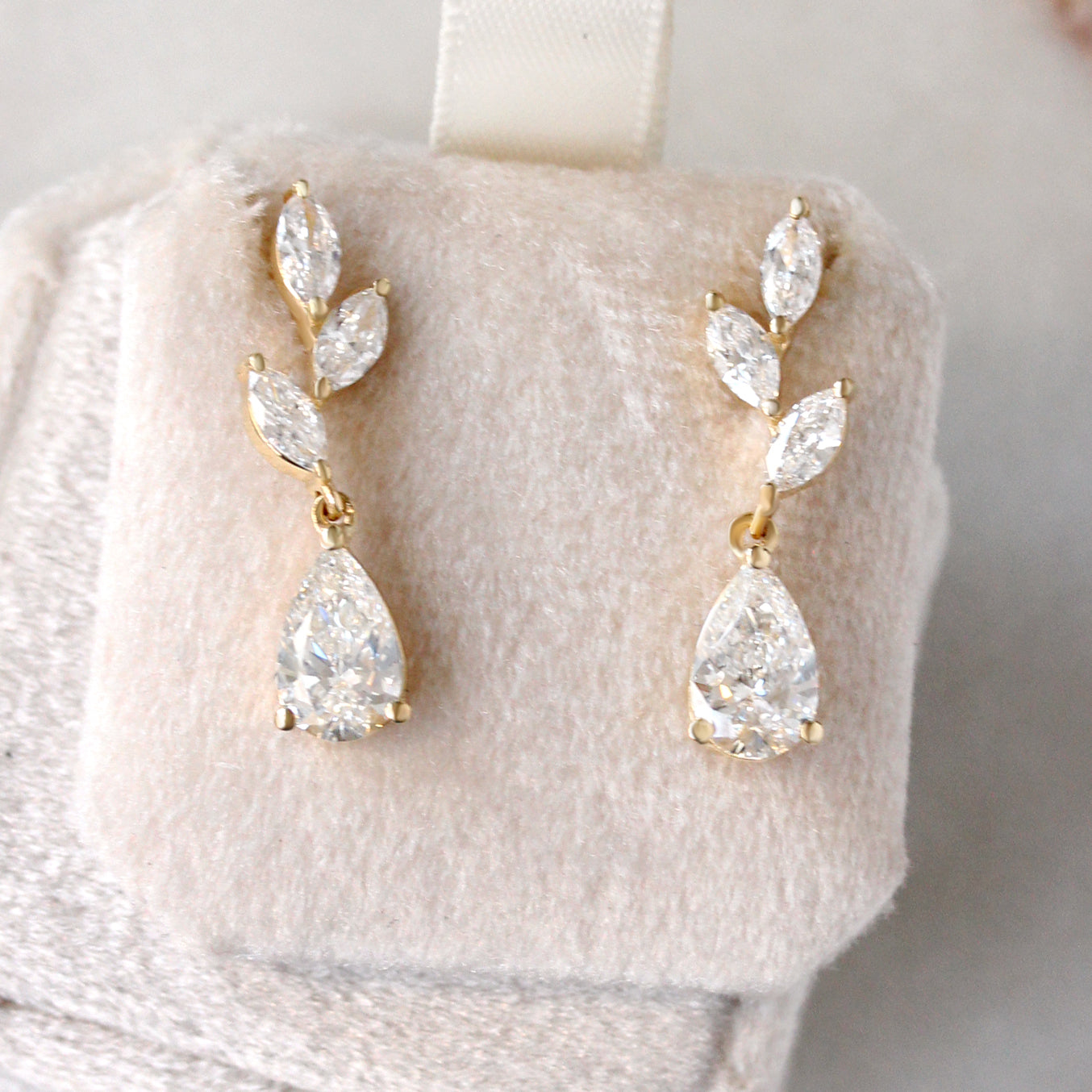 Lab Diamond Bride Earrings Pear and Marquise Nature inspired - Provence