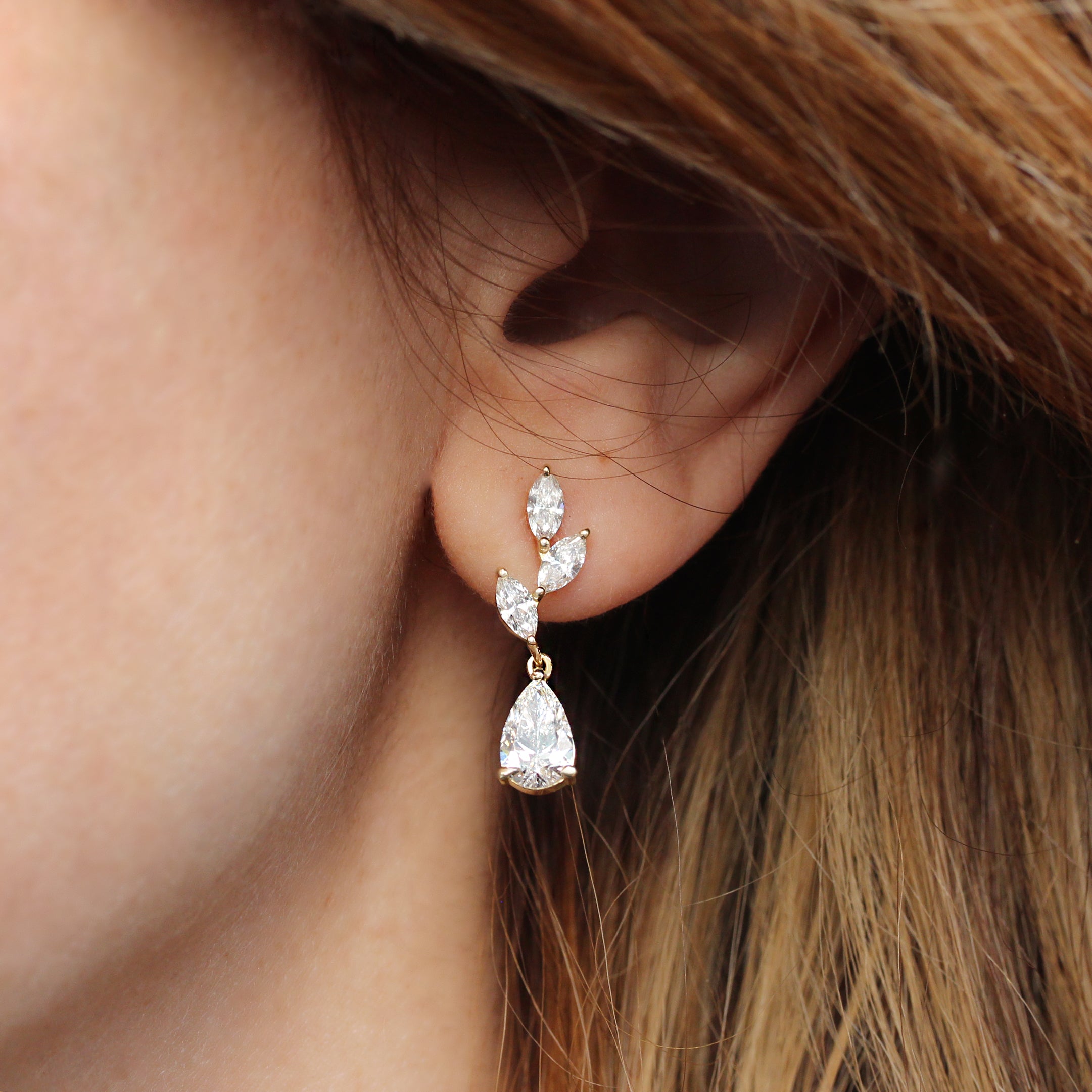 Lab Diamond Bride Earrings Pear and Marquise Nature inspired - Provence