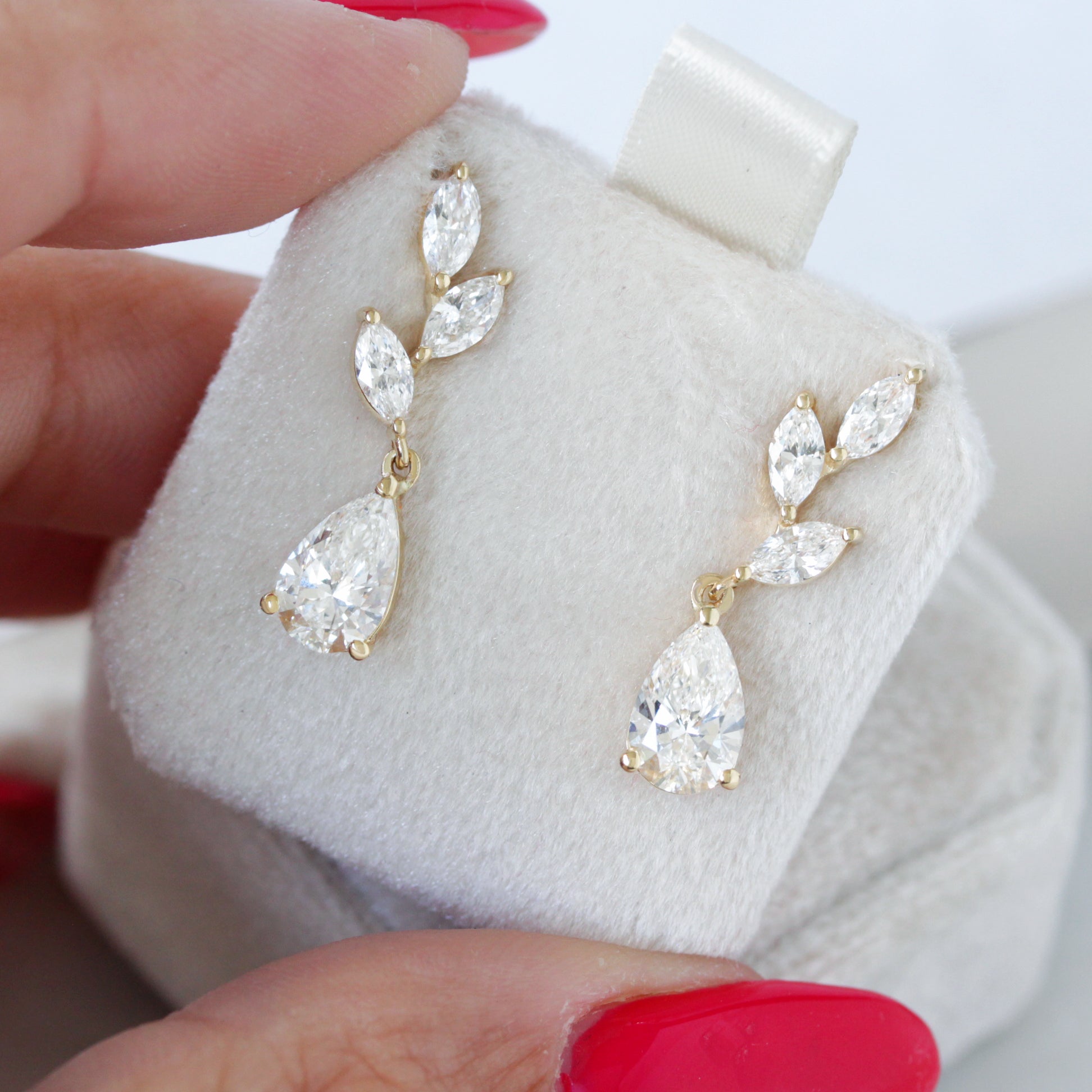 Lab Diamond Bride Earrings Pear and Marquise Nature inspired - Provence