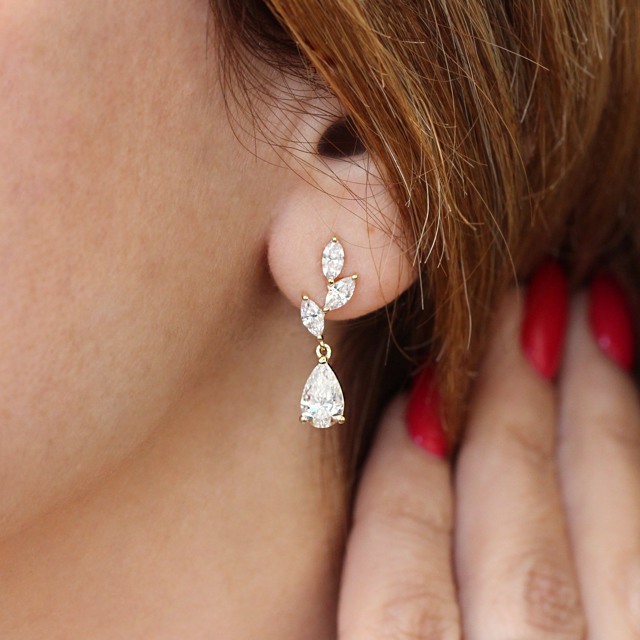 Lab Diamond Bride Earrings Pear and Marquise Nature inspired - Provence