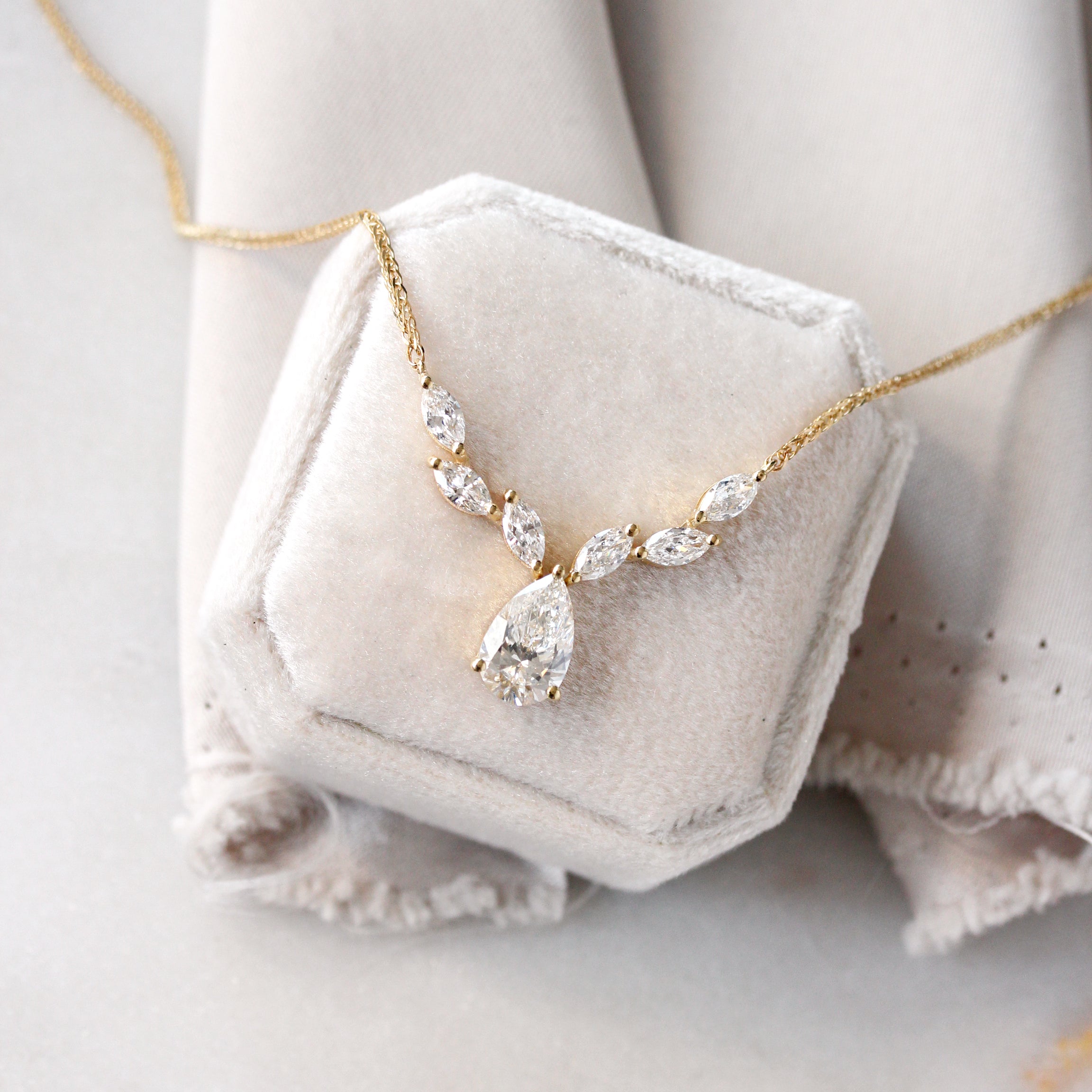 Lab Diamond Bride Necklace Pear and Marquise Nature inspired - Provence