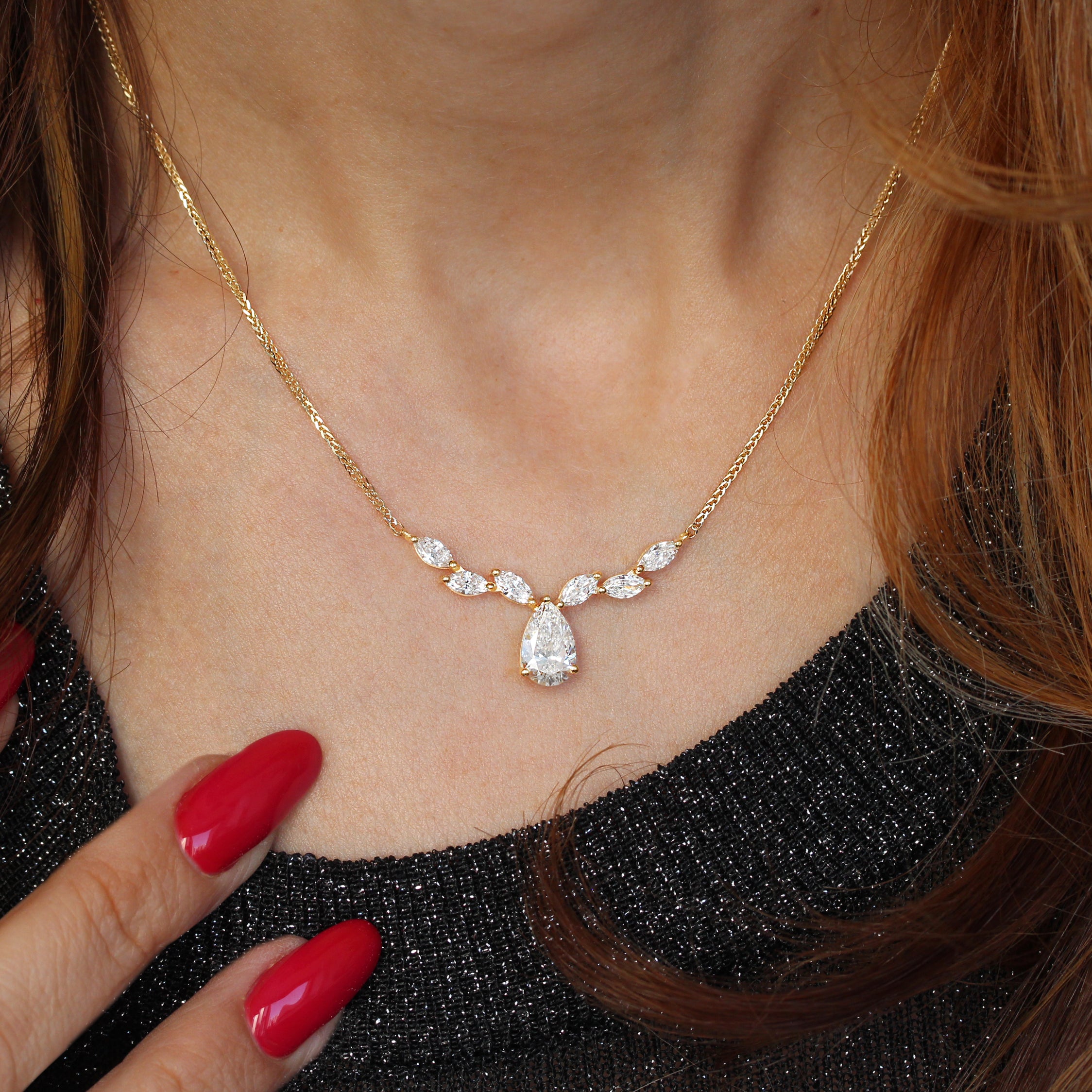 Lab Diamond Bride Necklace Pear and Marquise Nature inspired - Provence