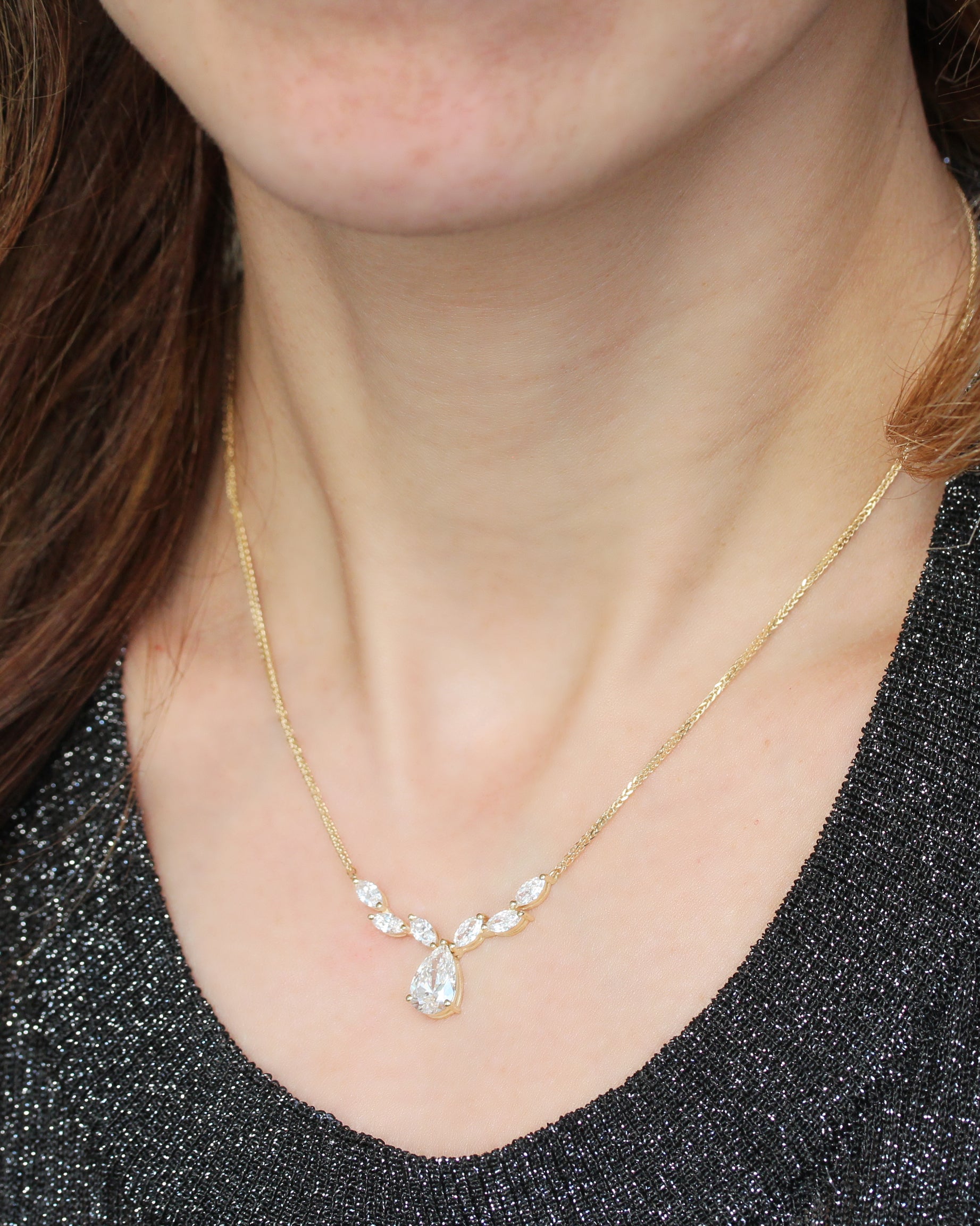 Lab Diamond Bride Necklace Pear and Marquise Nature inspired - Provence