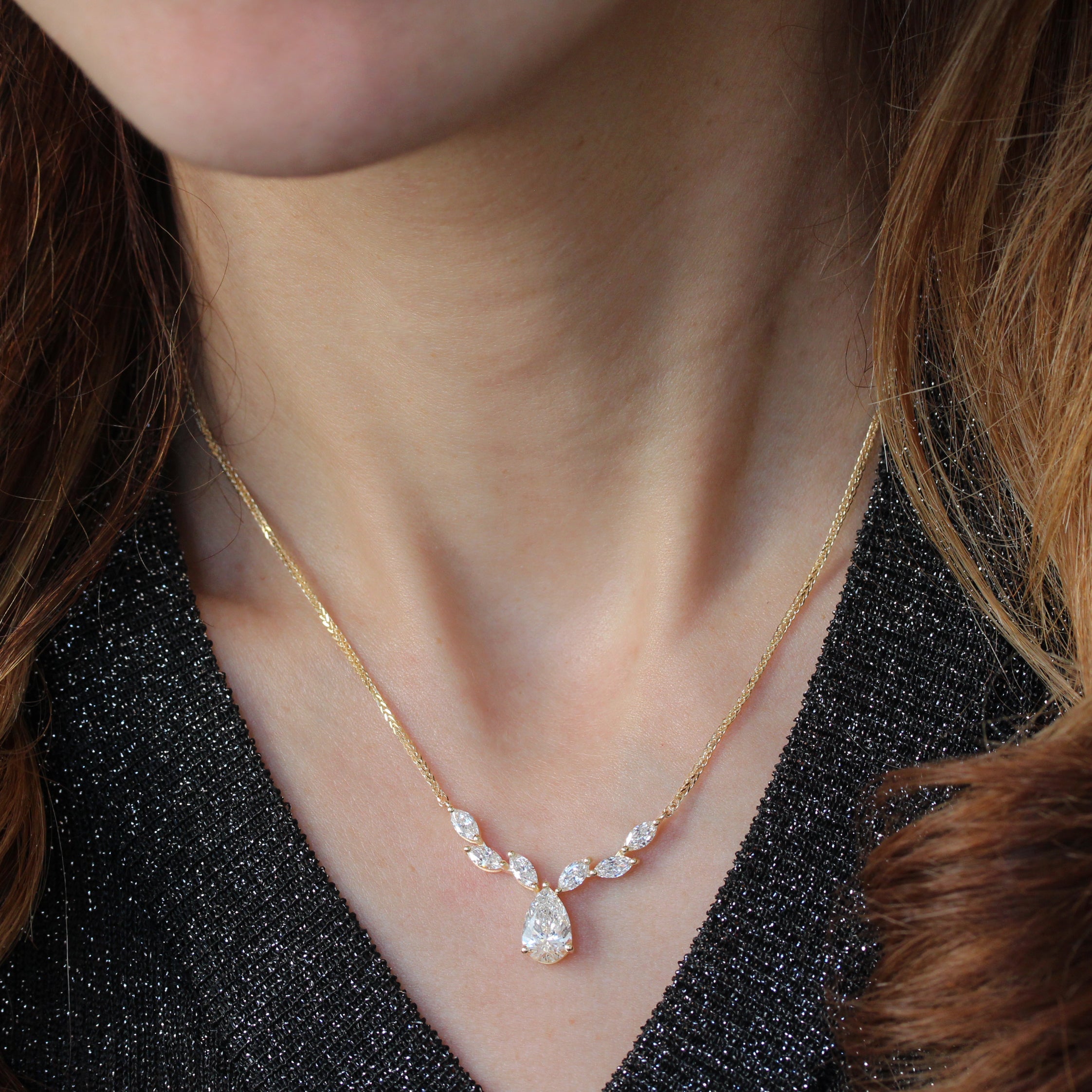 Lab Diamond Bride Necklace Pear and Marquise Nature inspired - Provence