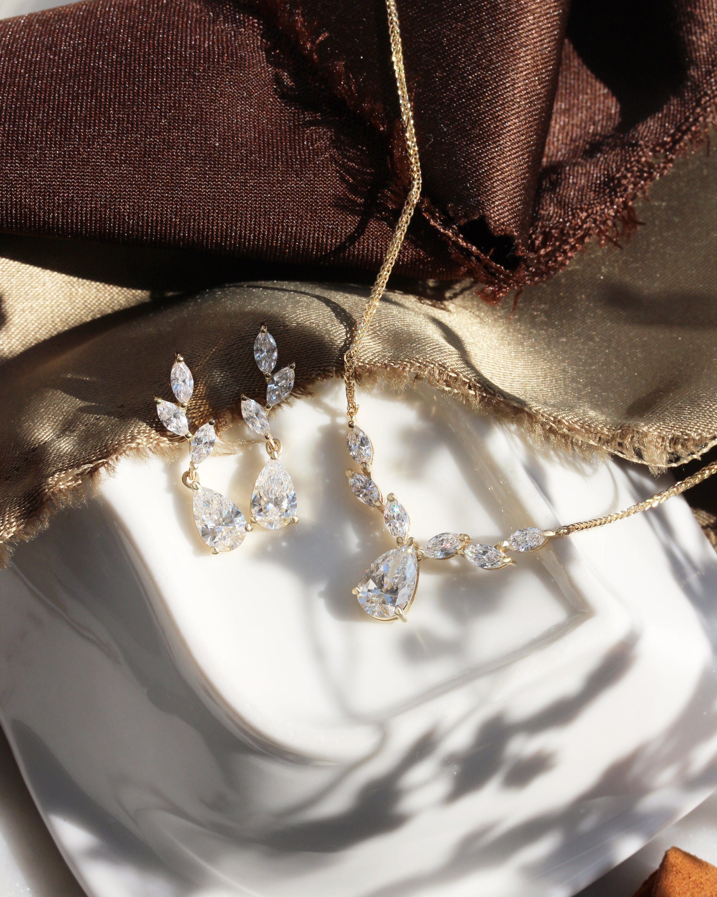 Lab Diamond Bride Necklace Pear and Marquise Nature inspired - Provence