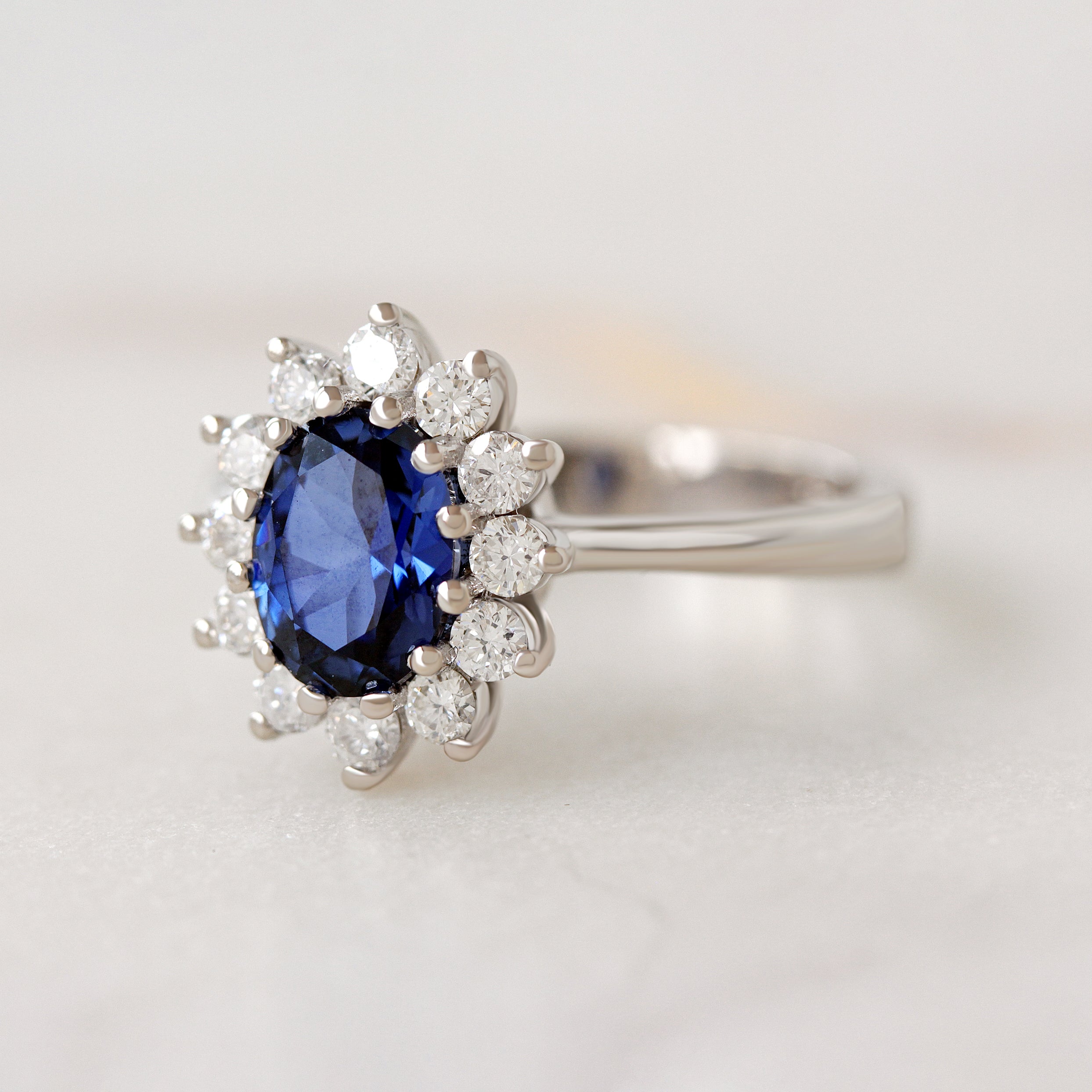 Lab Grown Oval Blue Sapphire & Diamonds Engagement  Ring Basic