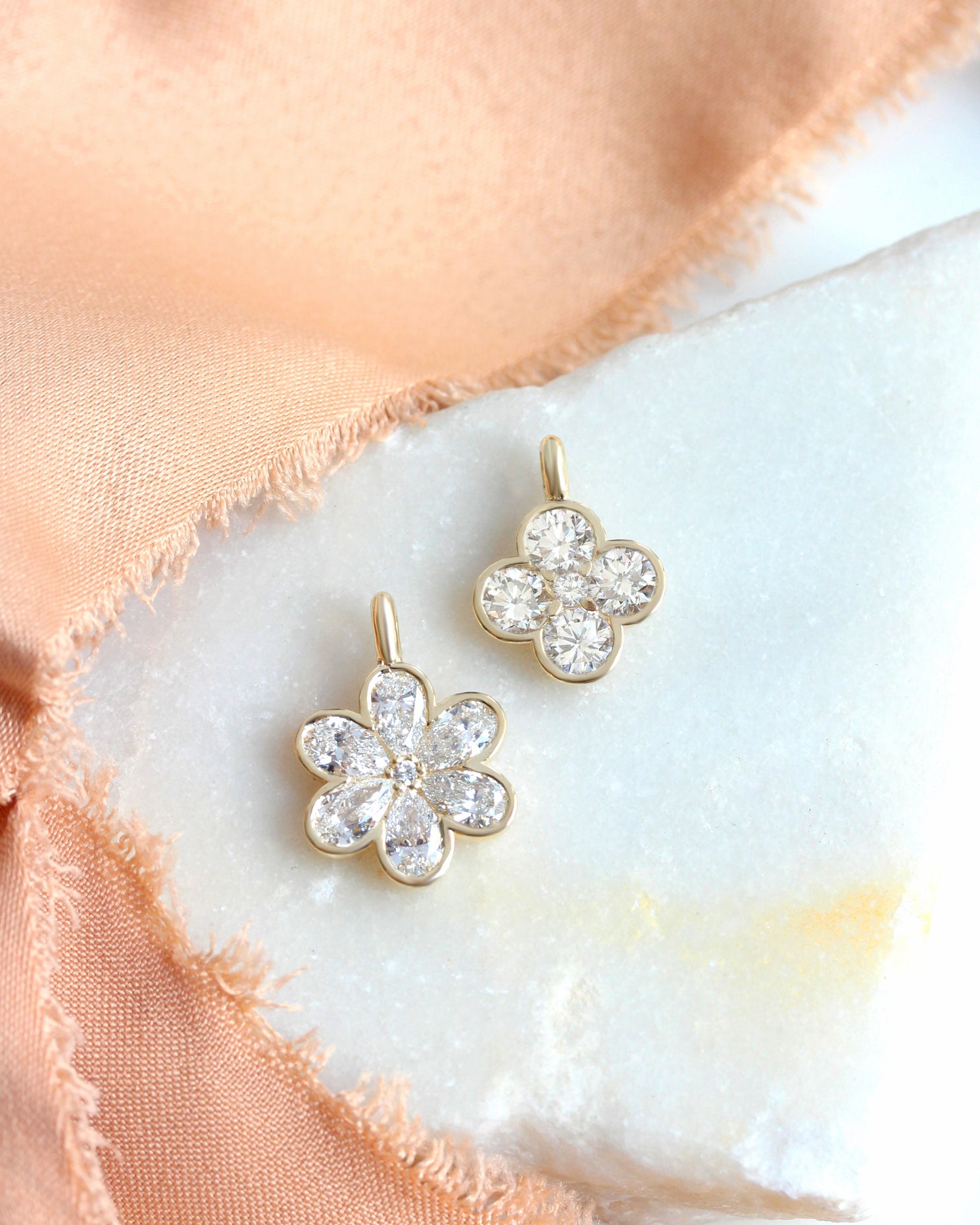 Manifestation Lucky Clover Blossom Gold and Diamond Pendant, Golda