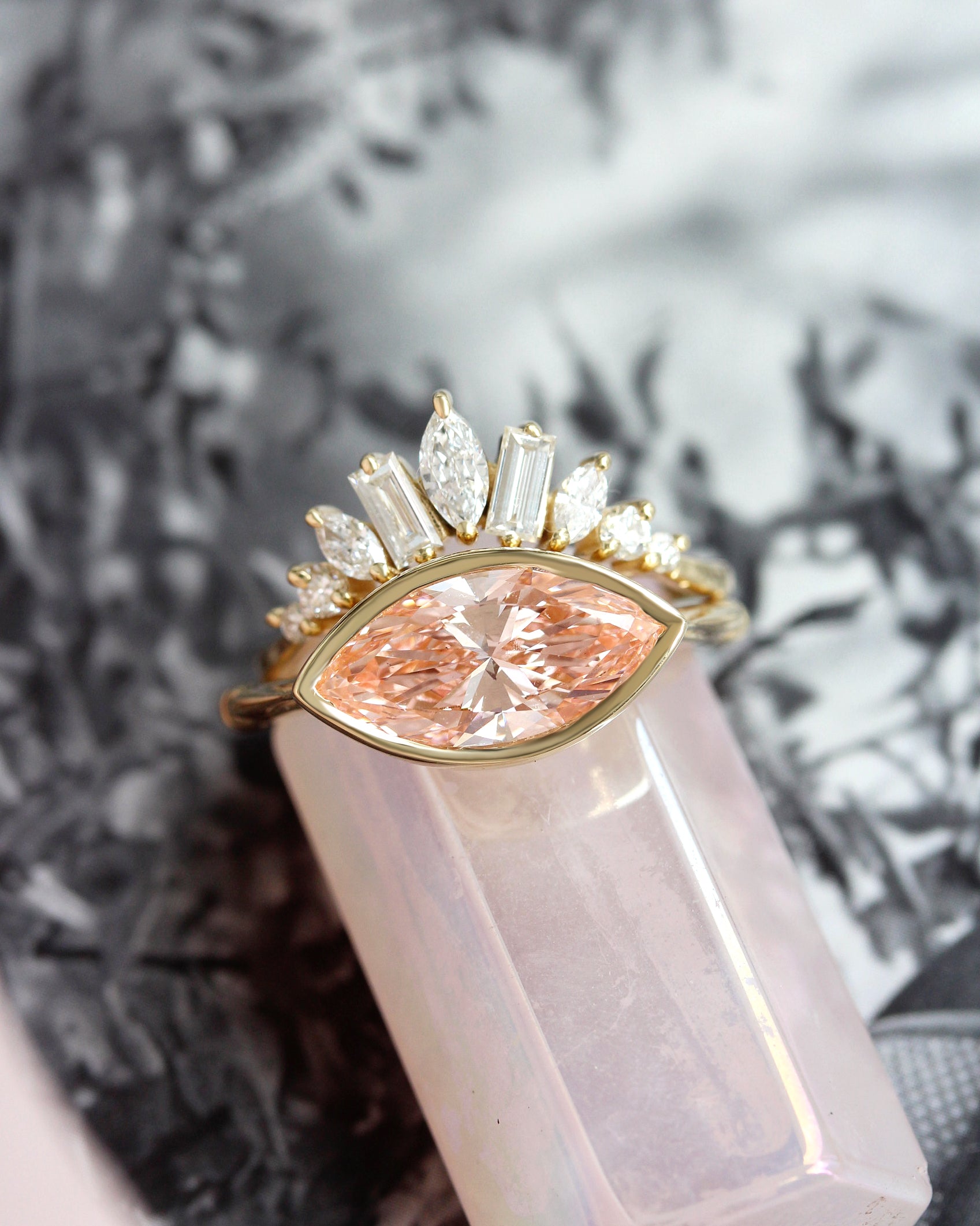 2 Carat Marquise Pink Lab Diamond Bezel Set East West Solitaire Engagement Ring