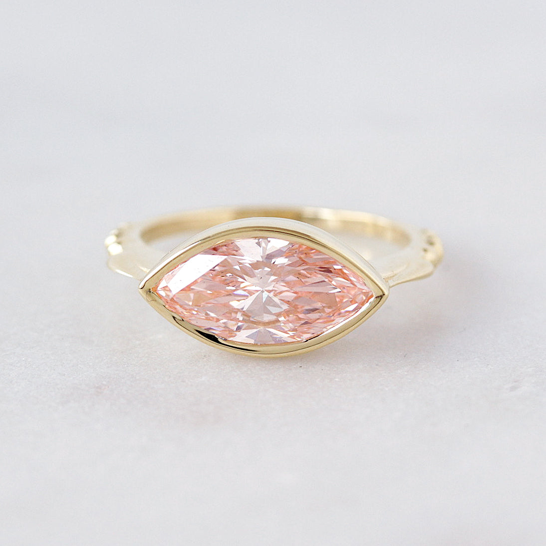 2 Carat Marquise Pink Lab Diamond Bezel Set East West Solitaire Engagement Ring